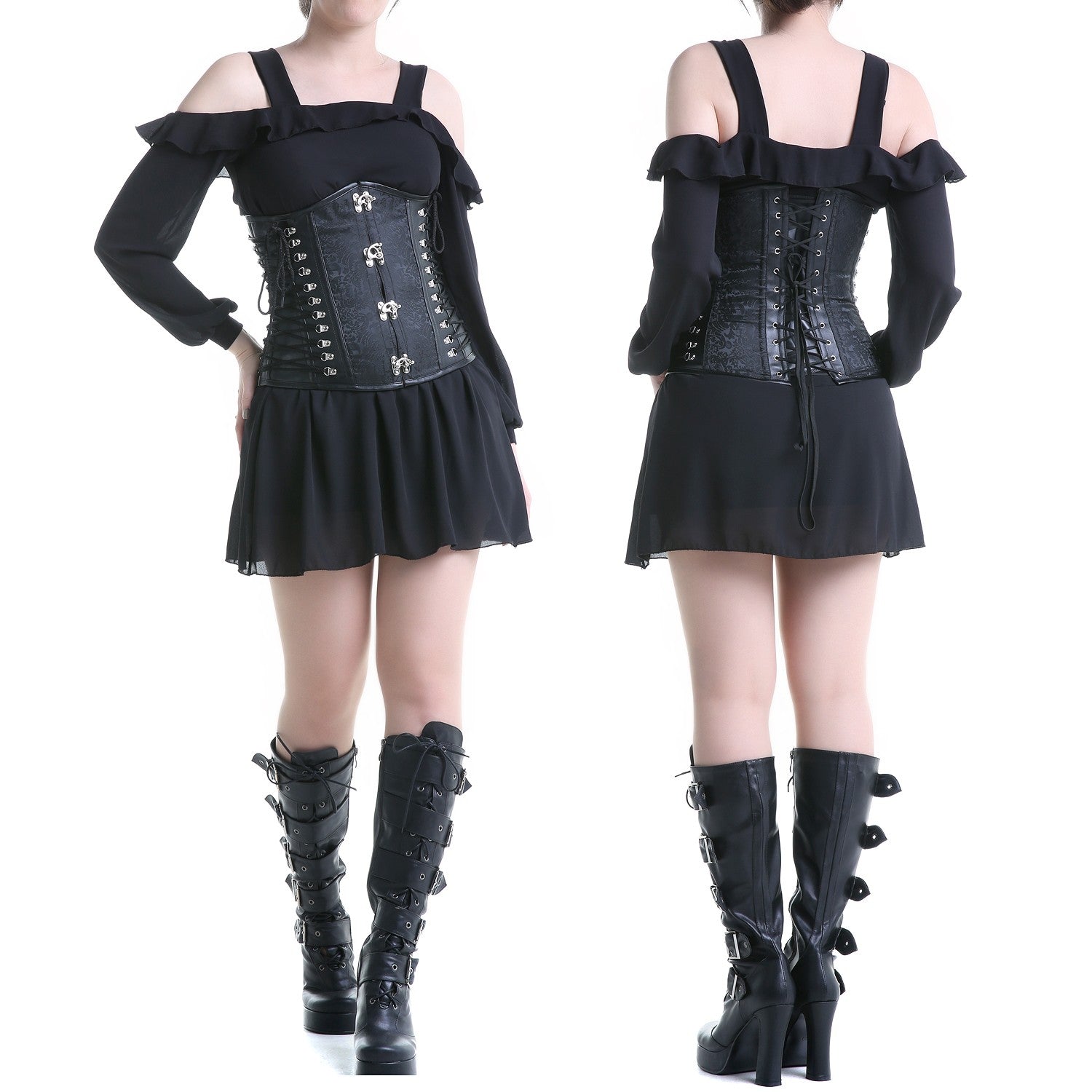 CORSET NEGRO CON CIERRES PLATA