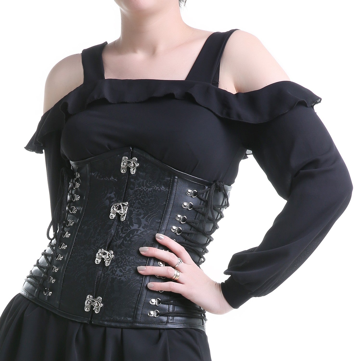 CORSET NEGRO CON CIERRES PLATA