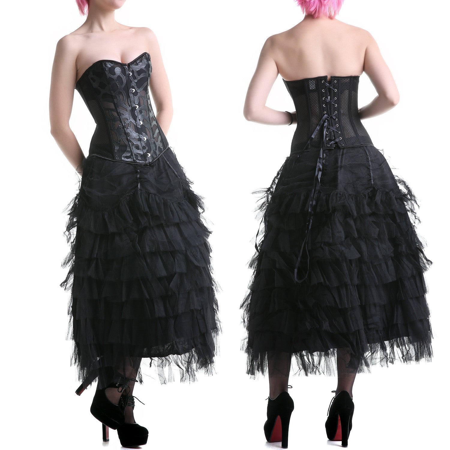 Corset Rejilla Con Detalles En Cuero