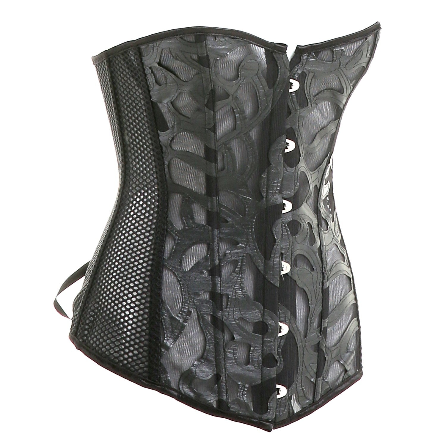 Corset Rejilla Con Detalles En Cuero
