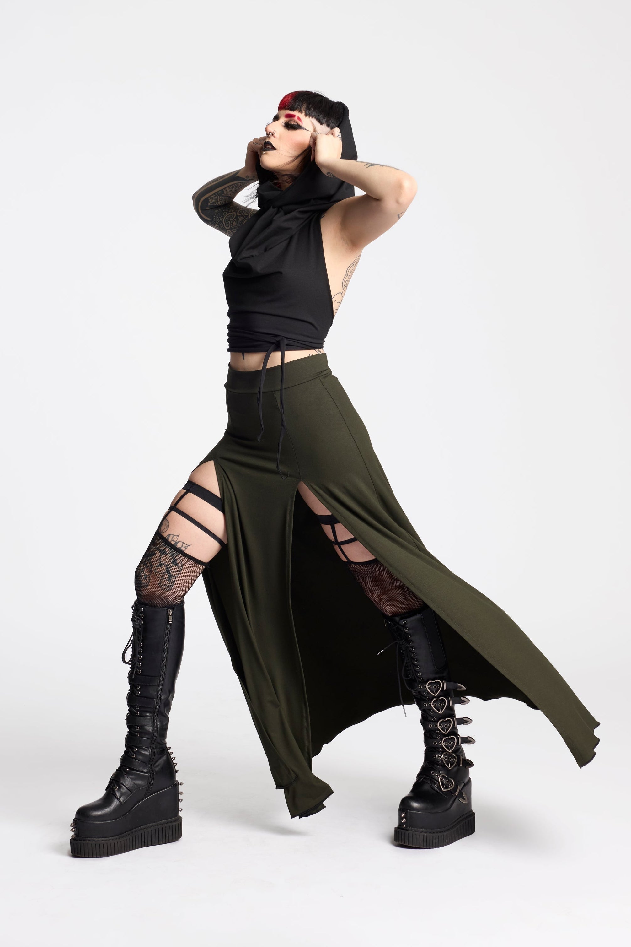 Black Maxi long skirt with double front split