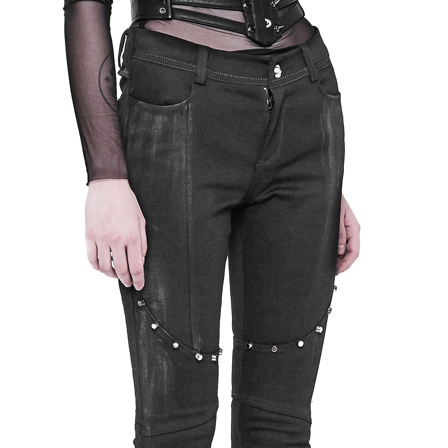 Pantalones Efecto Desgastado con Tachuelas