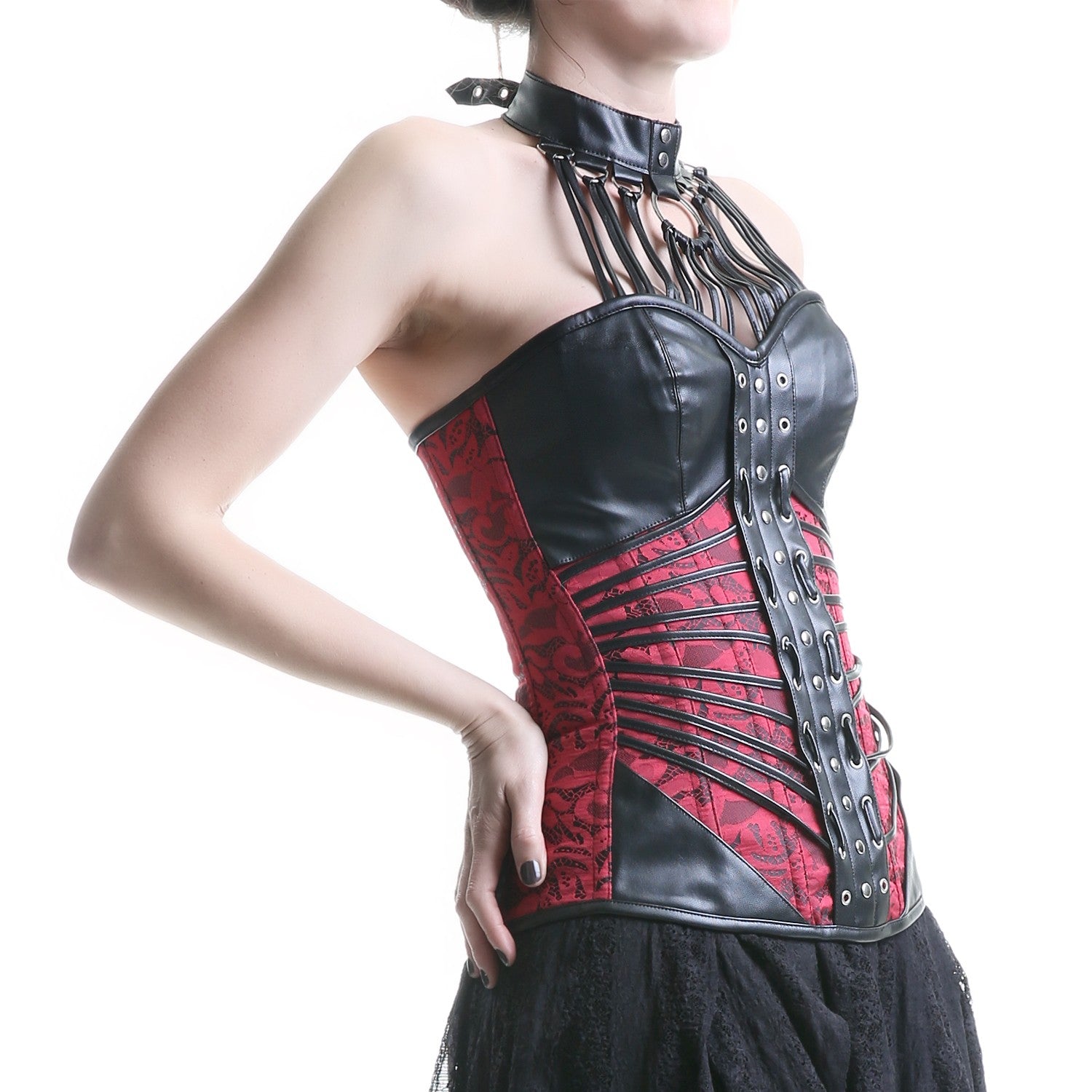 CORSET ROJO Y NEGRO AL CUELLO