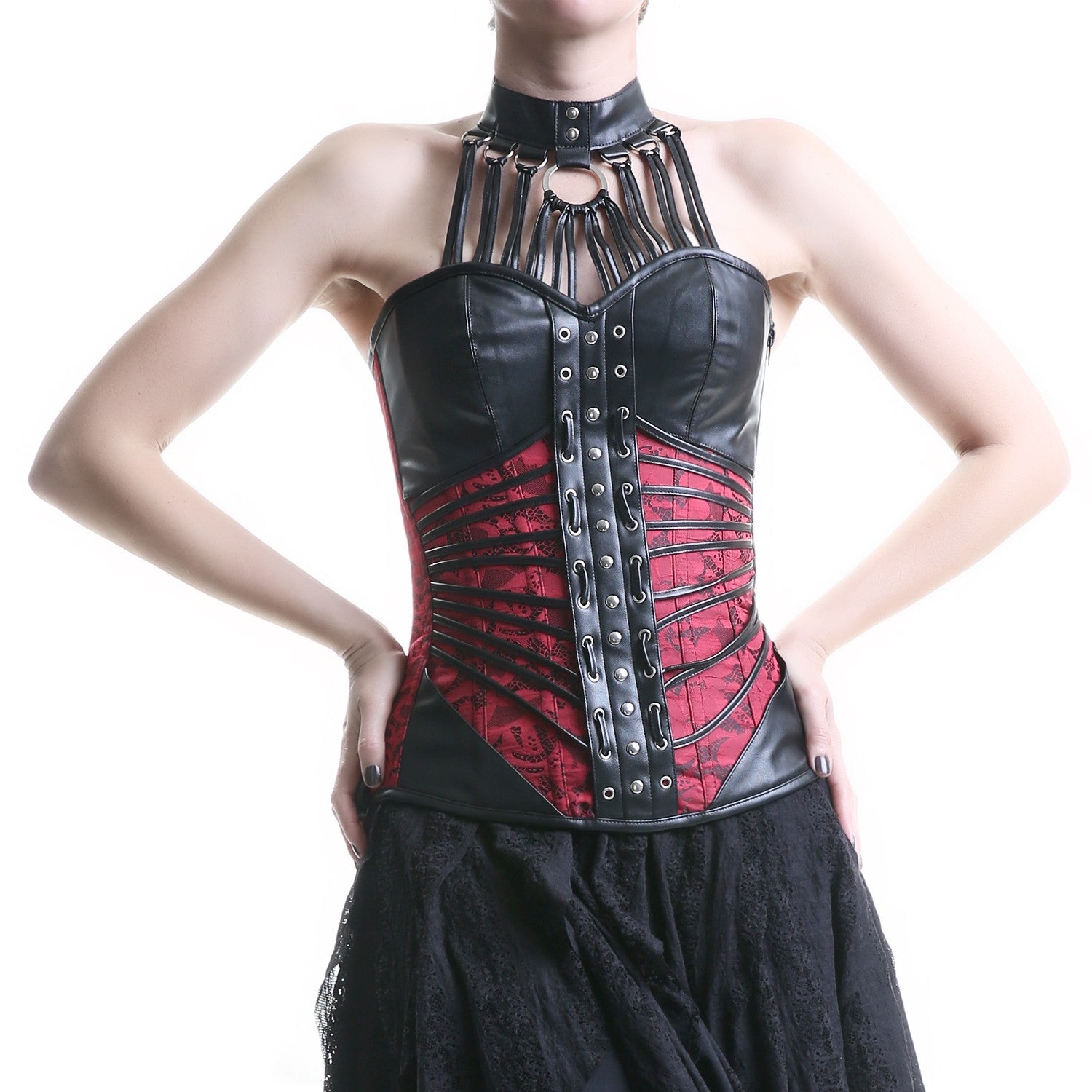 CORSET ROJO Y NEGRO AL CUELLO