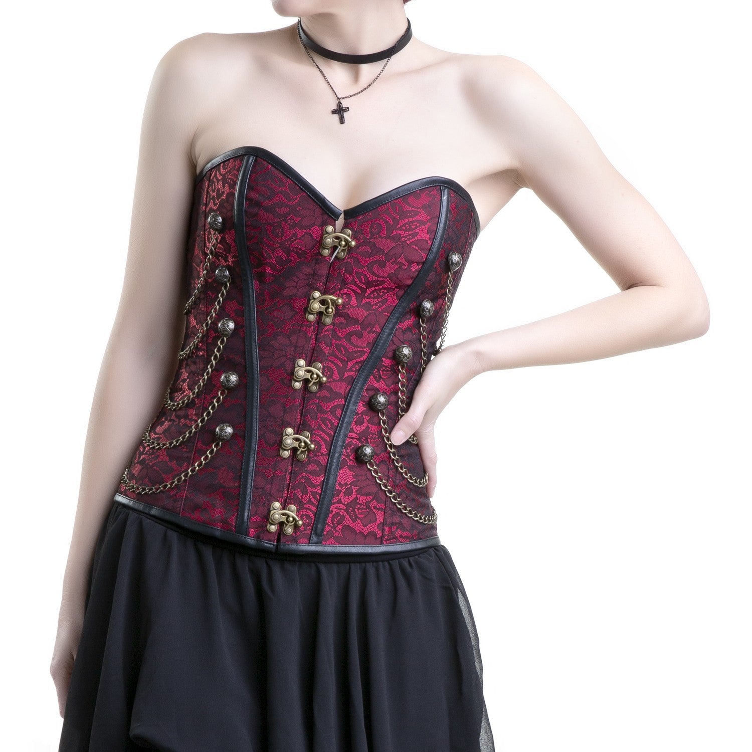corset rojo con cadenas