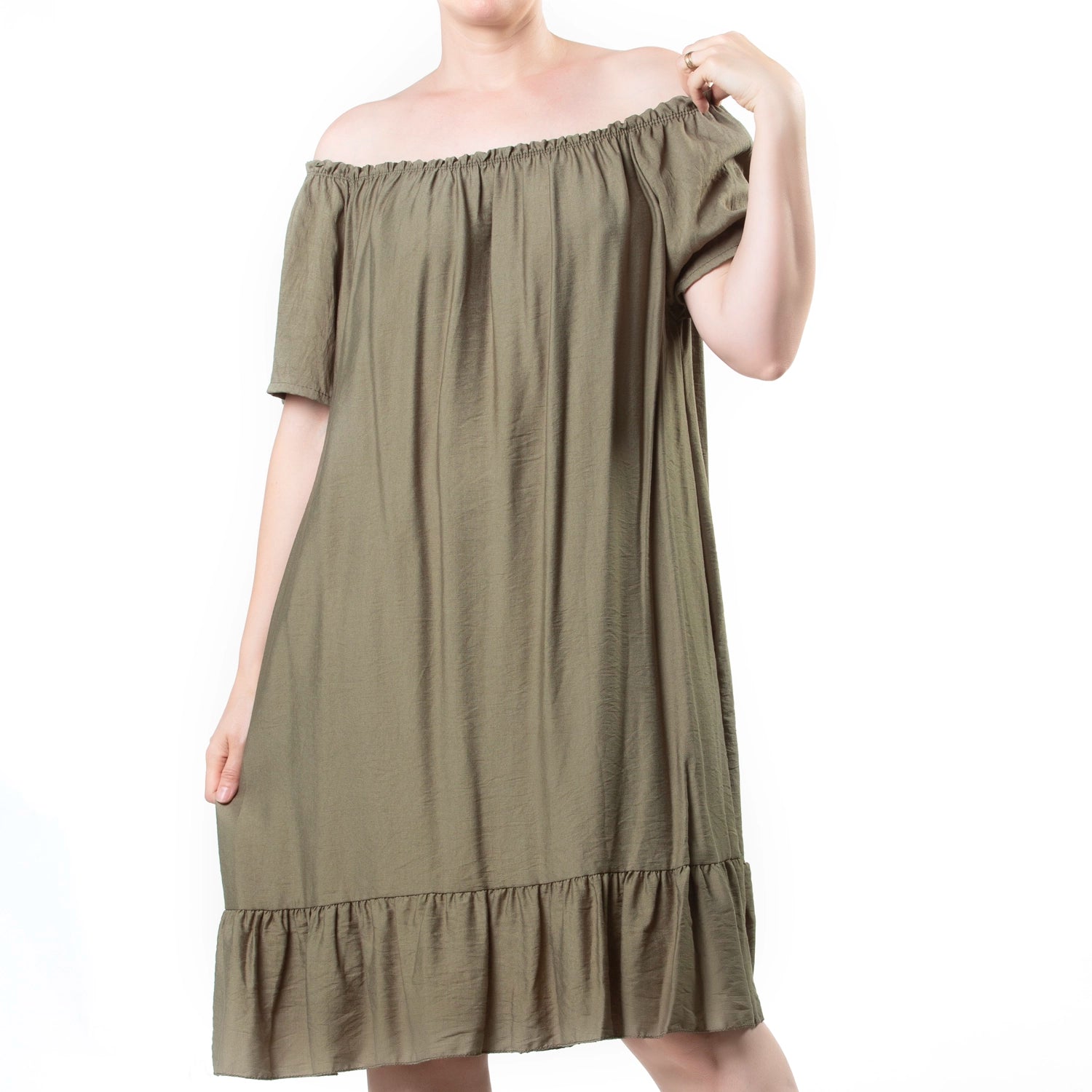 Vestido Midi Verde Khaki Volante