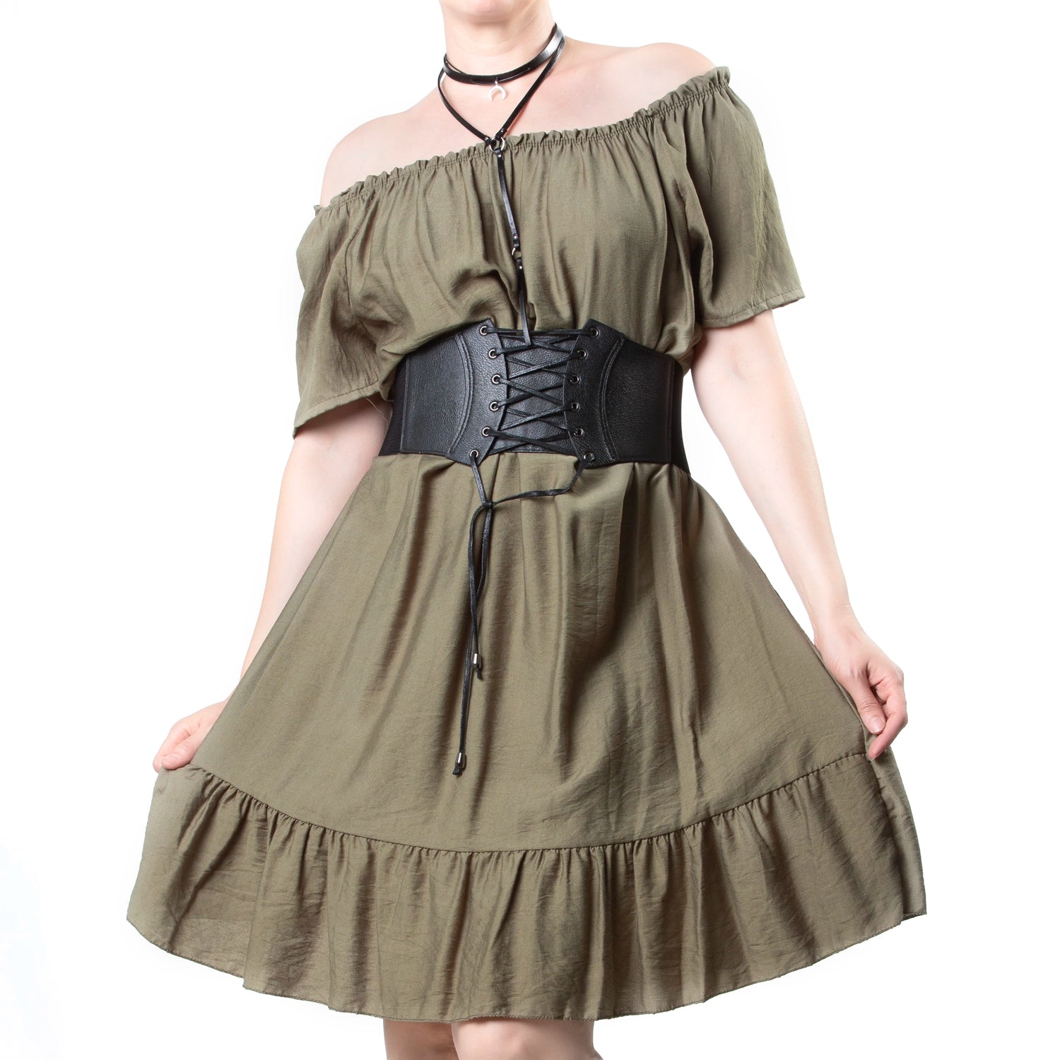Vestido Midi Verde Khaki Volante
