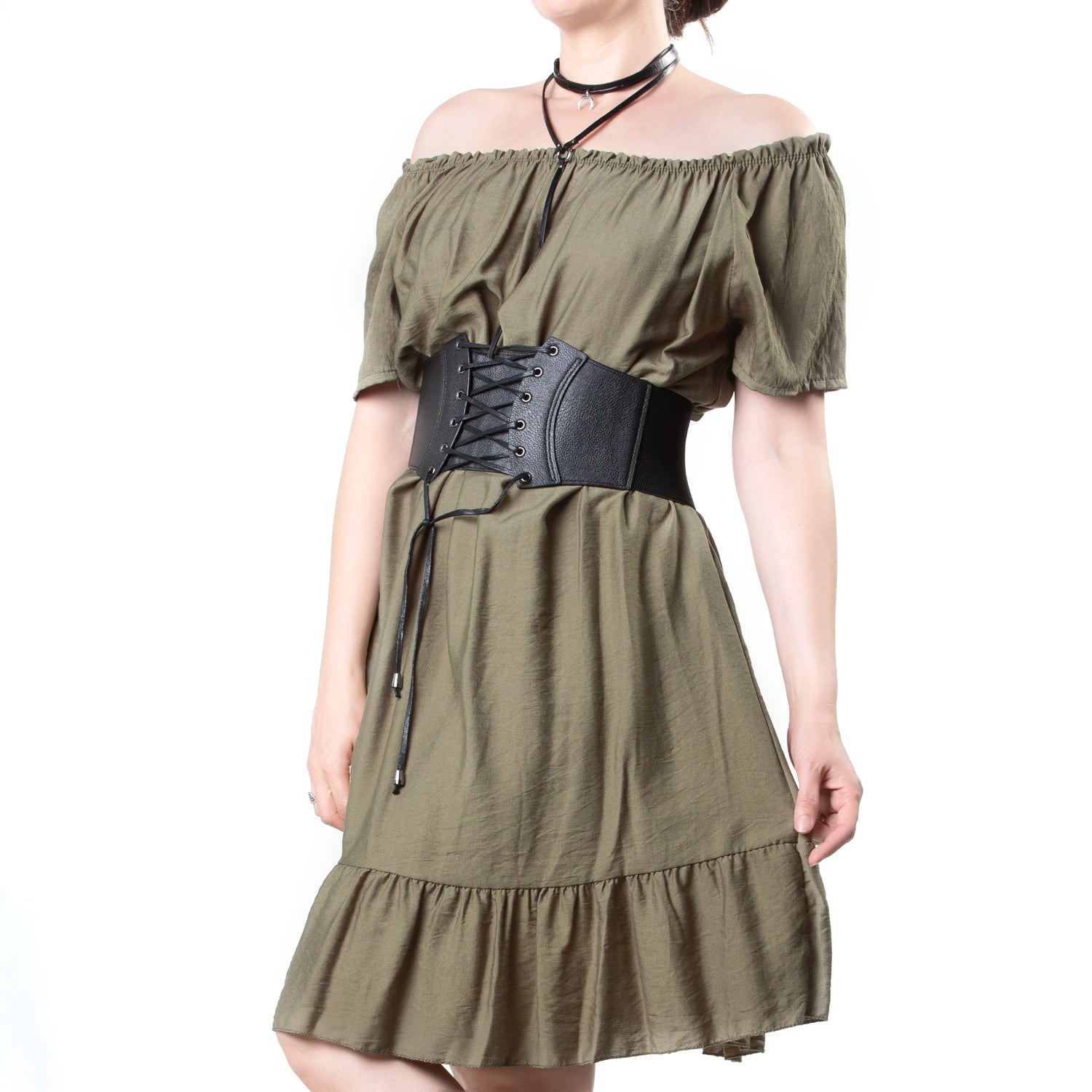 Vestido Midi Verde Khaki Volante