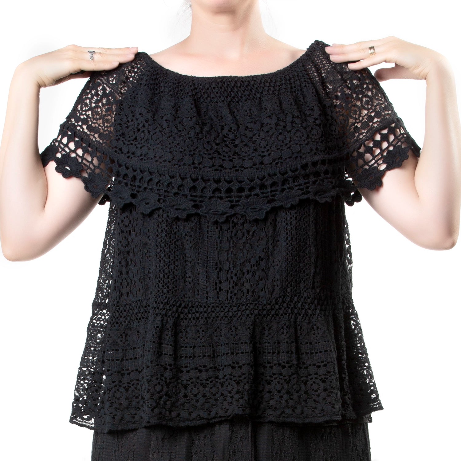 Blusa Crochet Bardot con Hombros Descubiertos