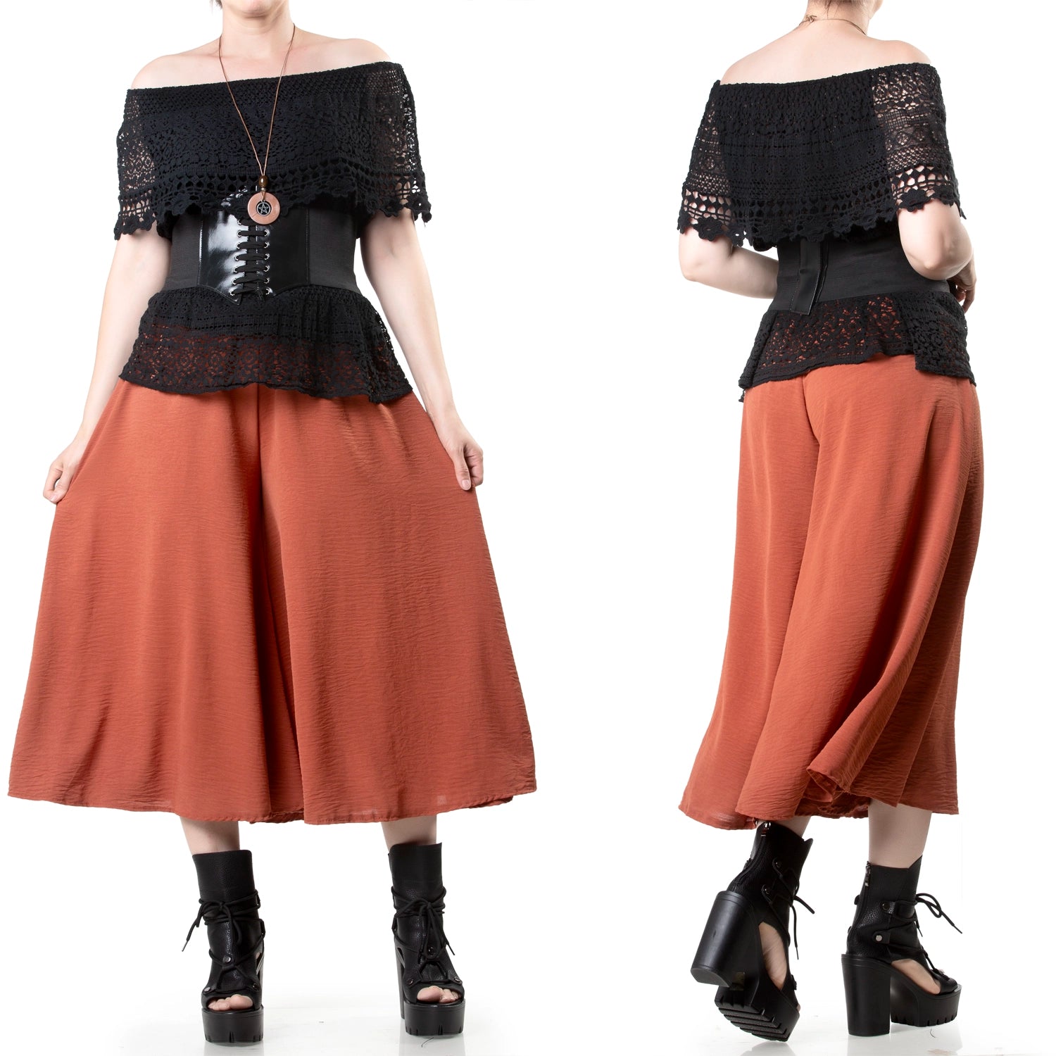 Pantalón Falda Ancho Terracota con Lazo