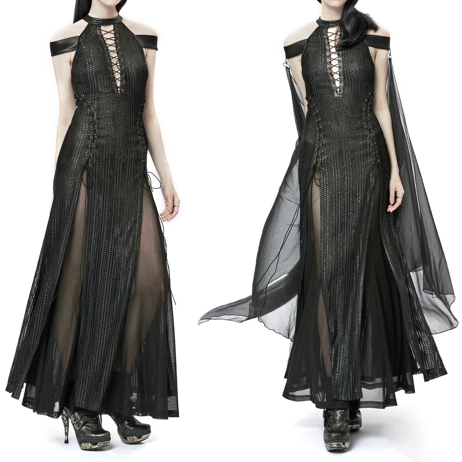 Vestido con Capa de Tul