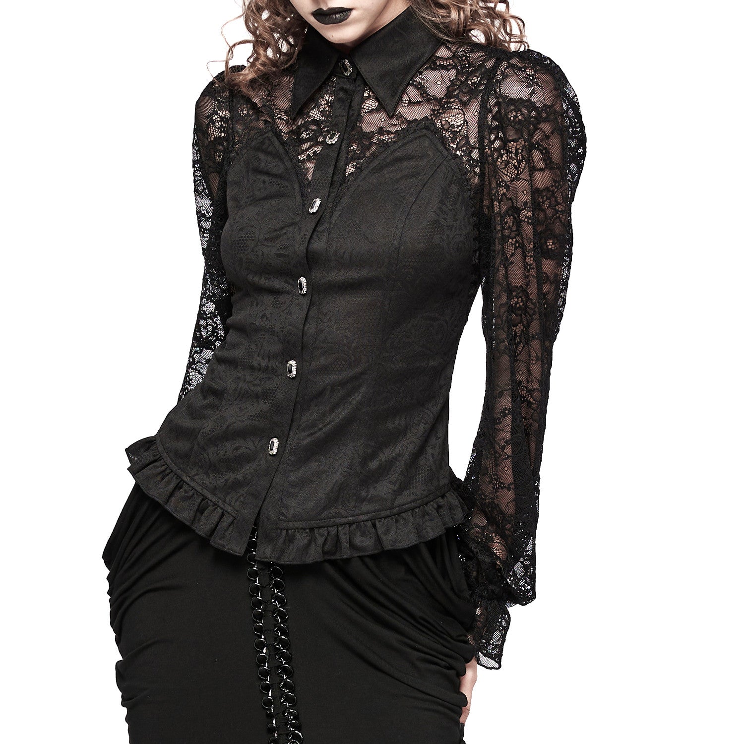 Camisa con Mangas de Encaje
