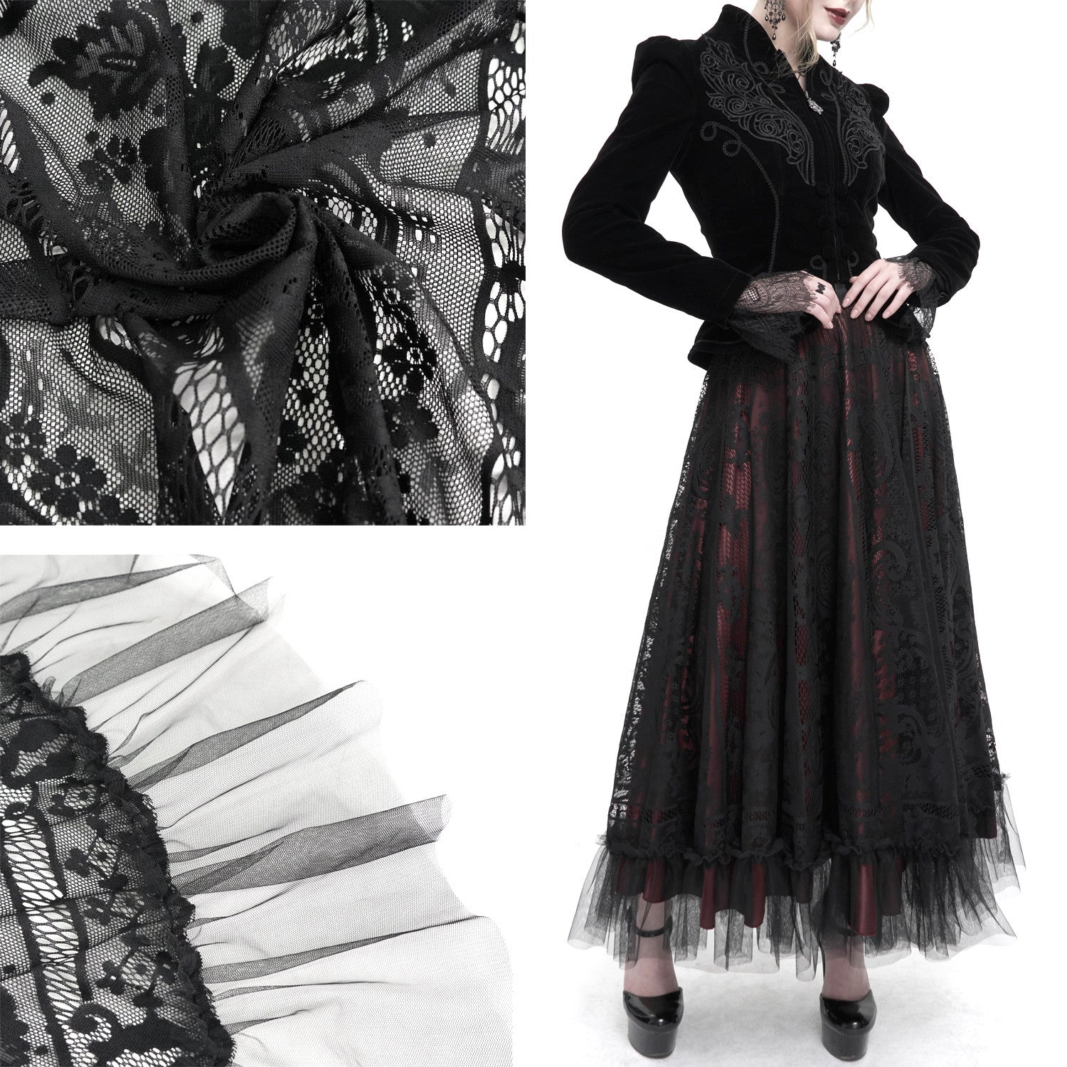 Red Skirt with Black Lace