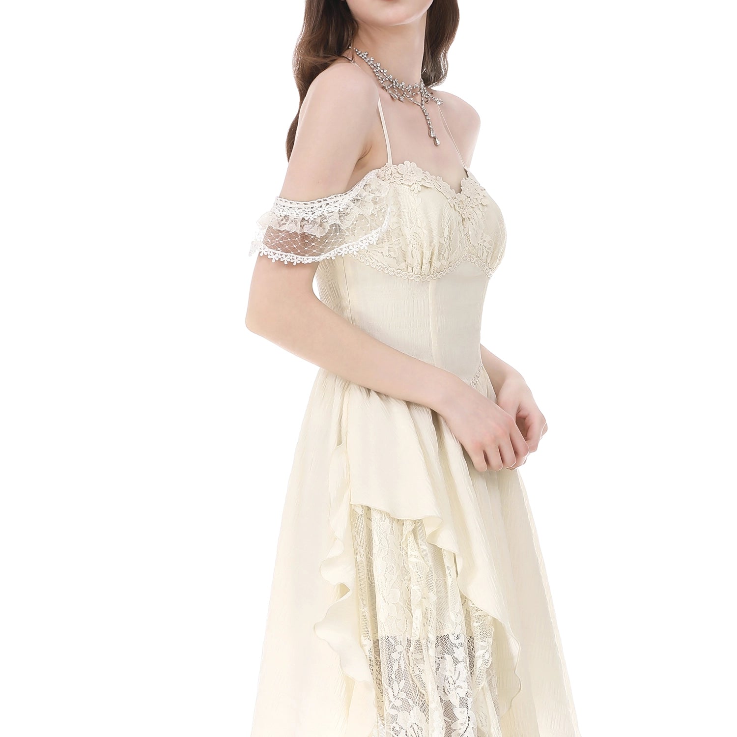 Vestido Marfil Asimétrico Fairycore de Encaje y Corsé