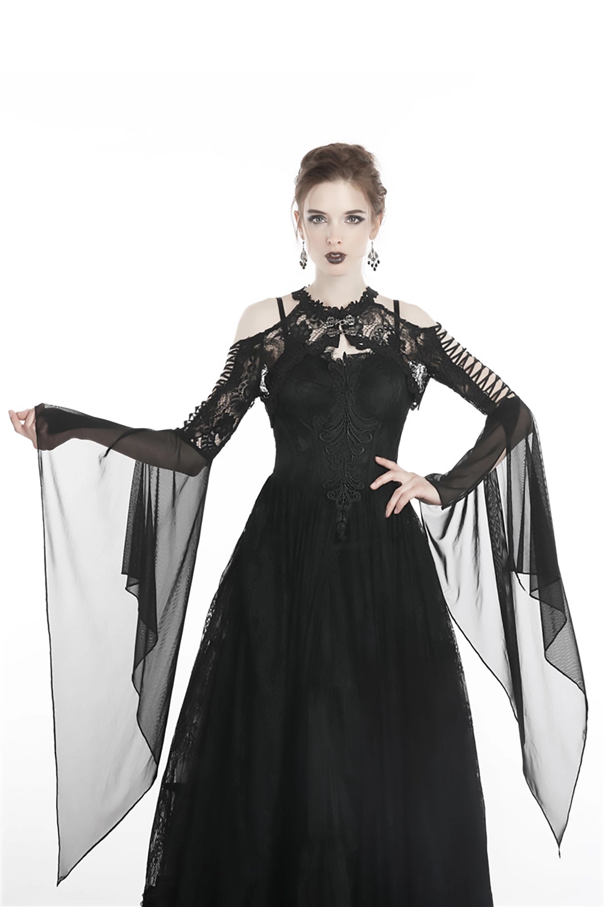 Bolero de Encaje con Mangas Murciélago y Tiras