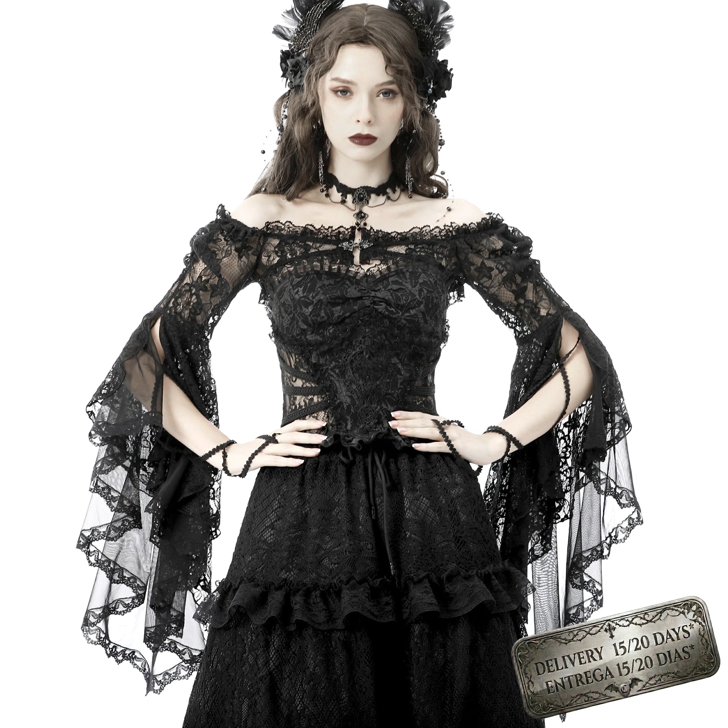 Bolero de Encaje Floral con Mangas Acampanadas