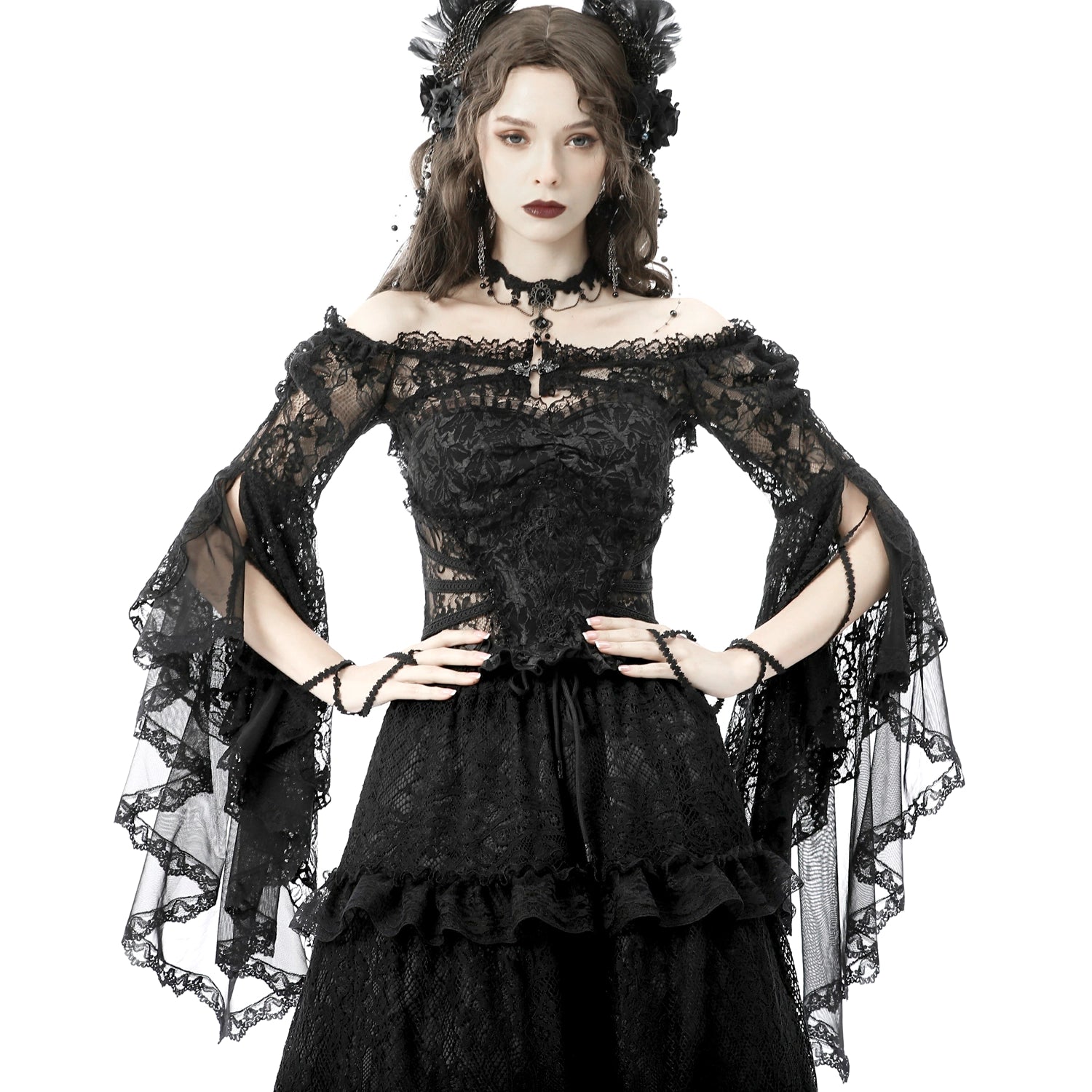 Bolero de Encaje Floral con Mangas Acampanadas