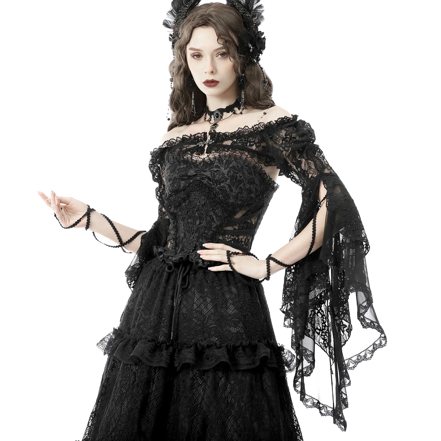 Bolero de Encaje Floral con Mangas Acampanadas