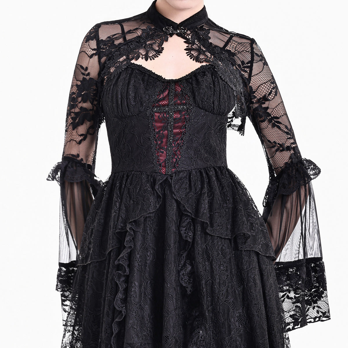 Boléro en Dentelle Noire Victorien-Gothique à Manches Évasées