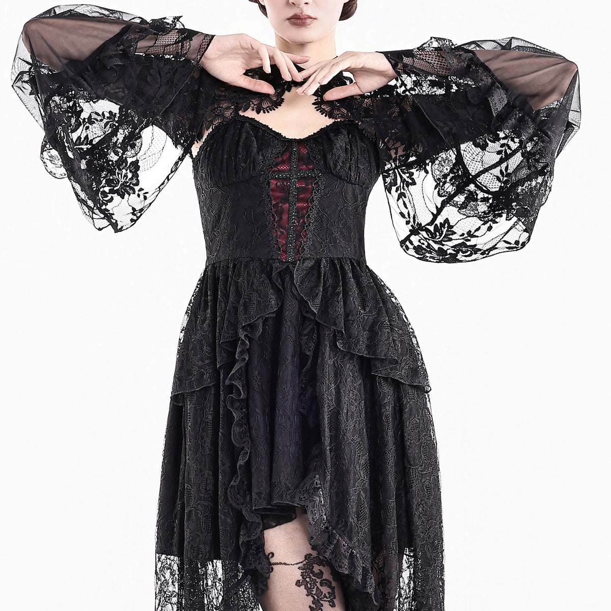 Boléro en Dentelle Noire Victorien-Gothique à Manches Évasées
