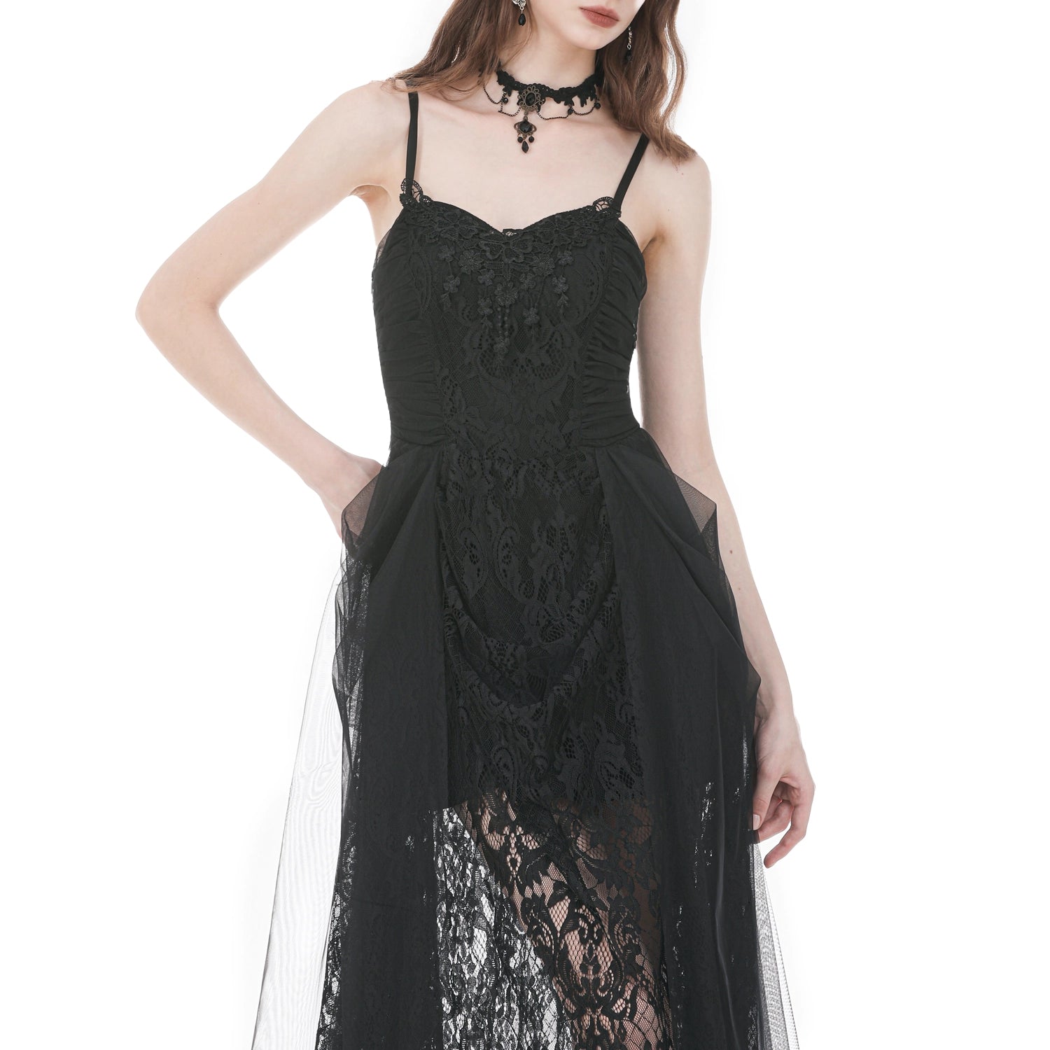 Vestido Gótico Largo de Encaje Barroco y Tul
