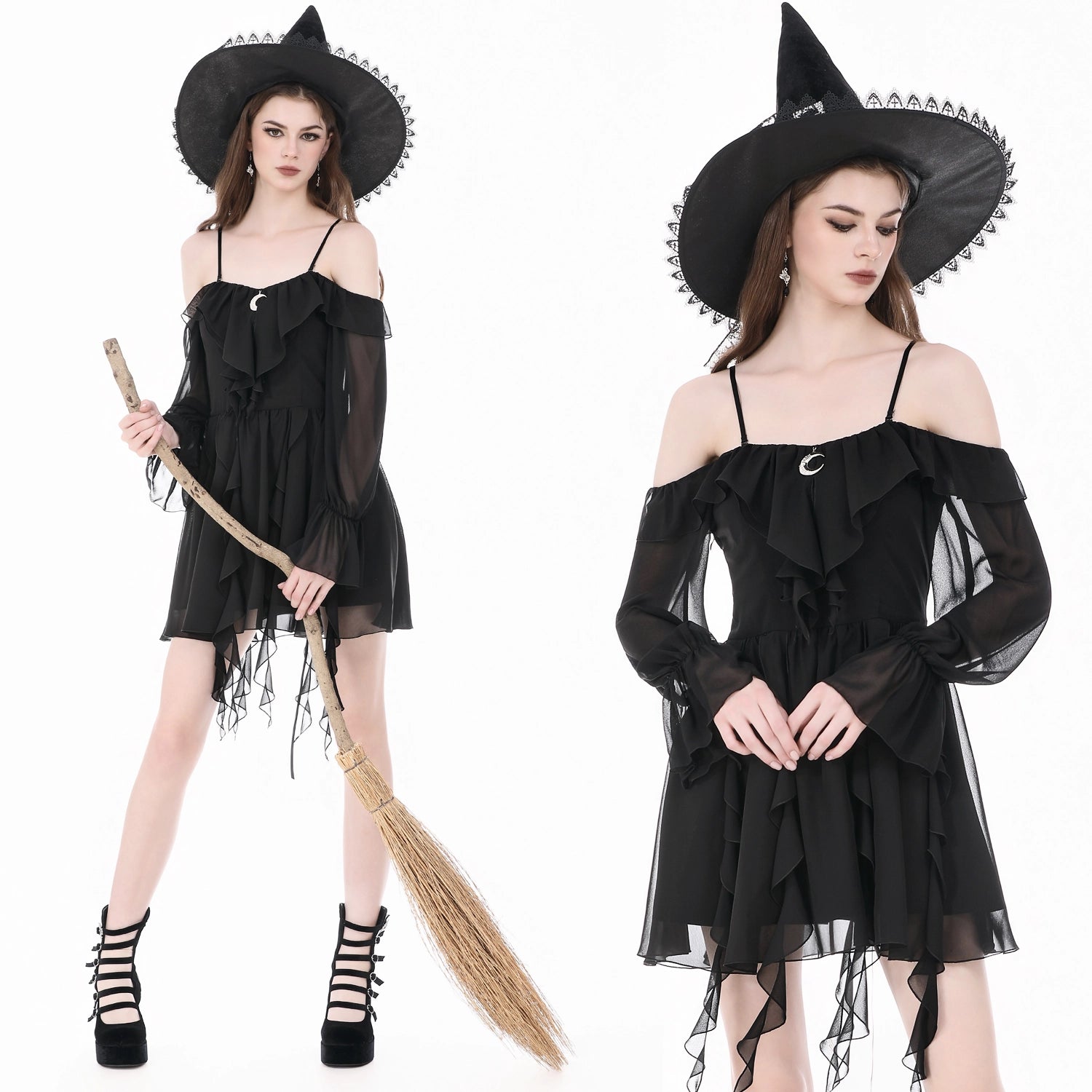 Vestido Corto con Luna Creciente y Mangas Gasa