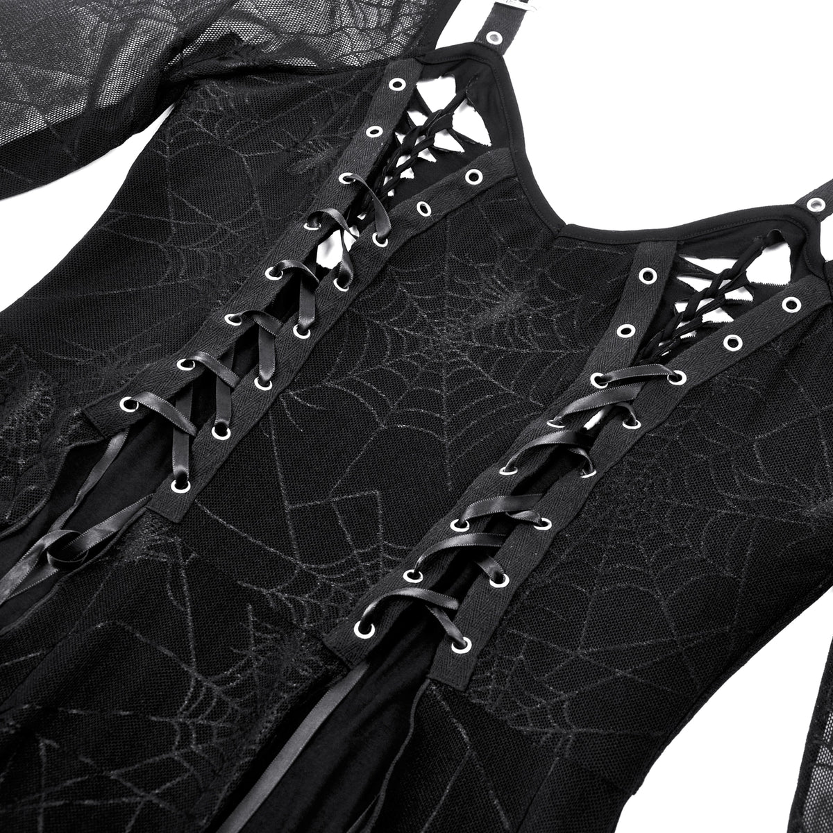 Vestido Gótico Largo Telaraña con Hebillas y Corsé