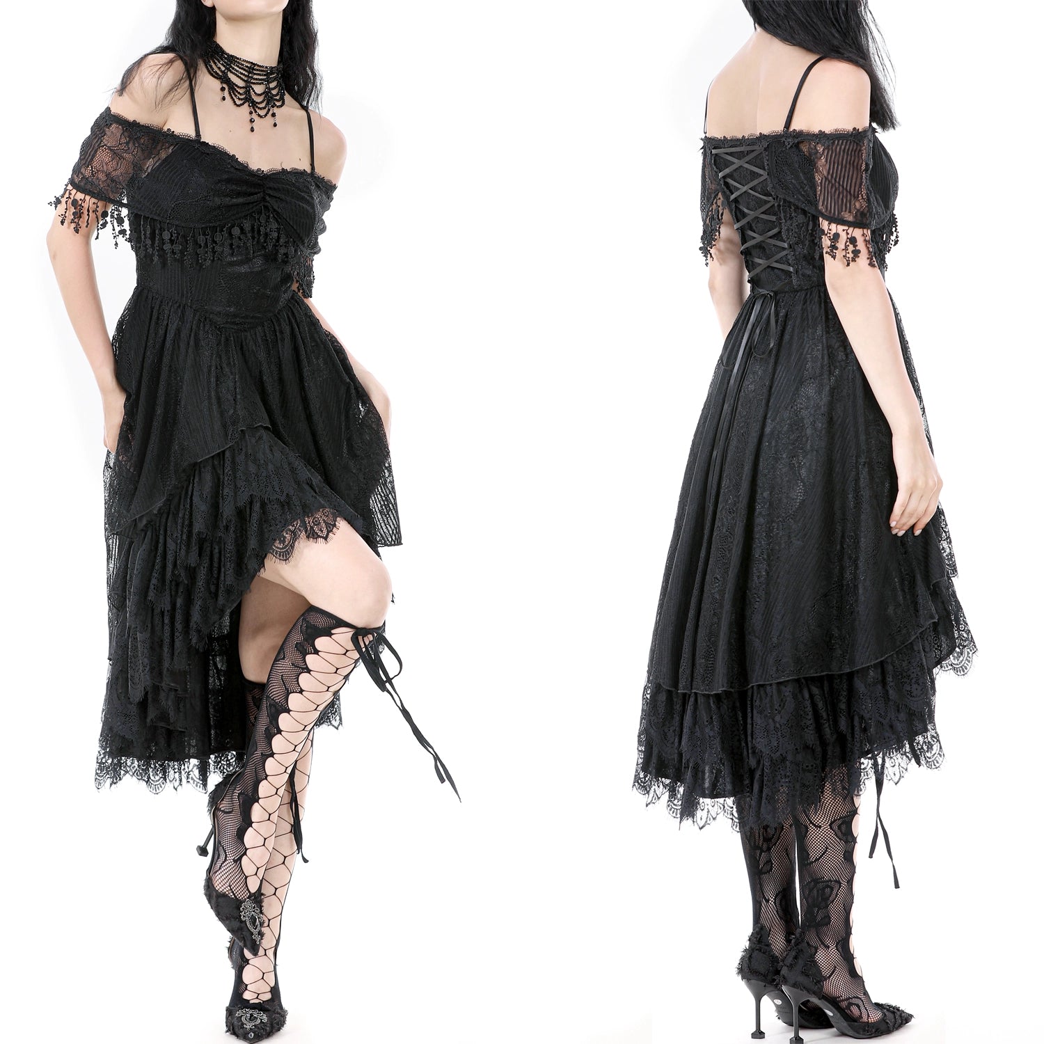 Vestido Gótico Renda | Ombros Caídos