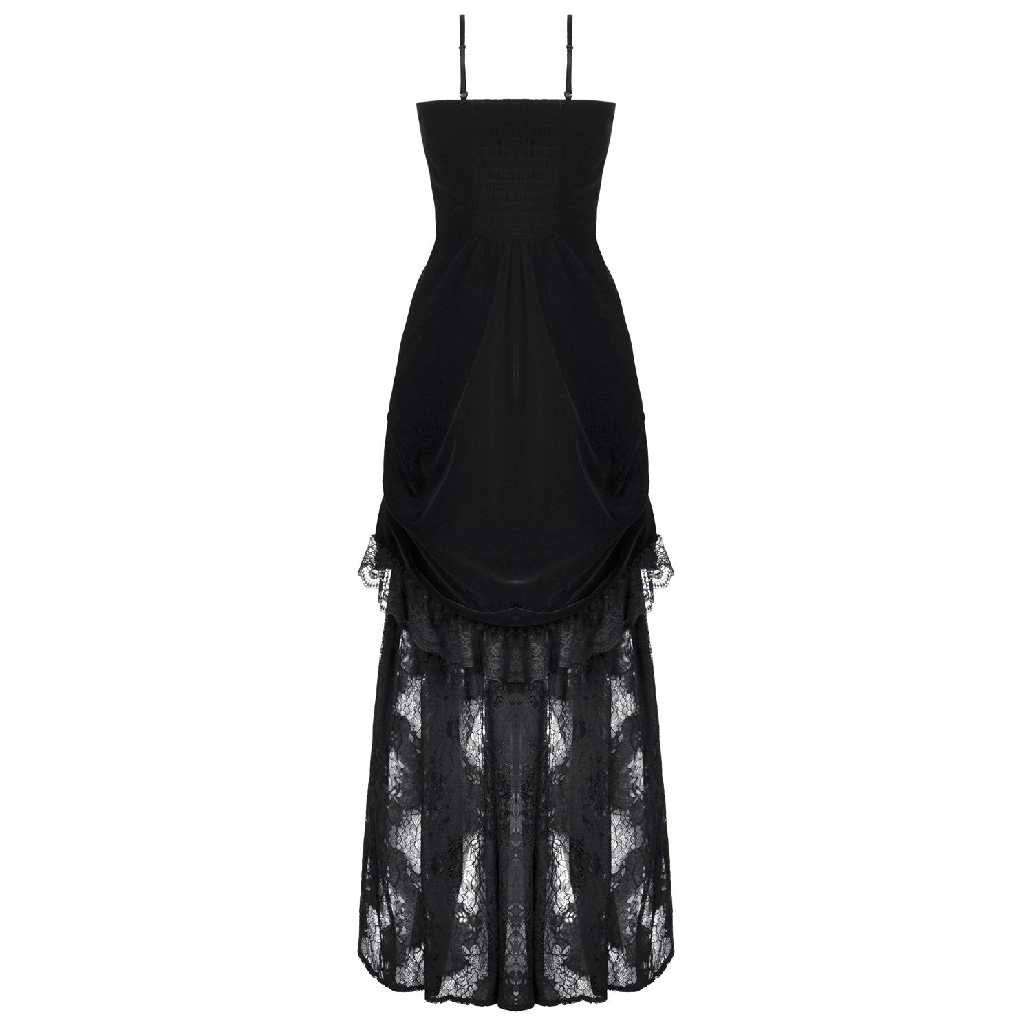 Vestido Largo Gótico Negro Veludo e Renda