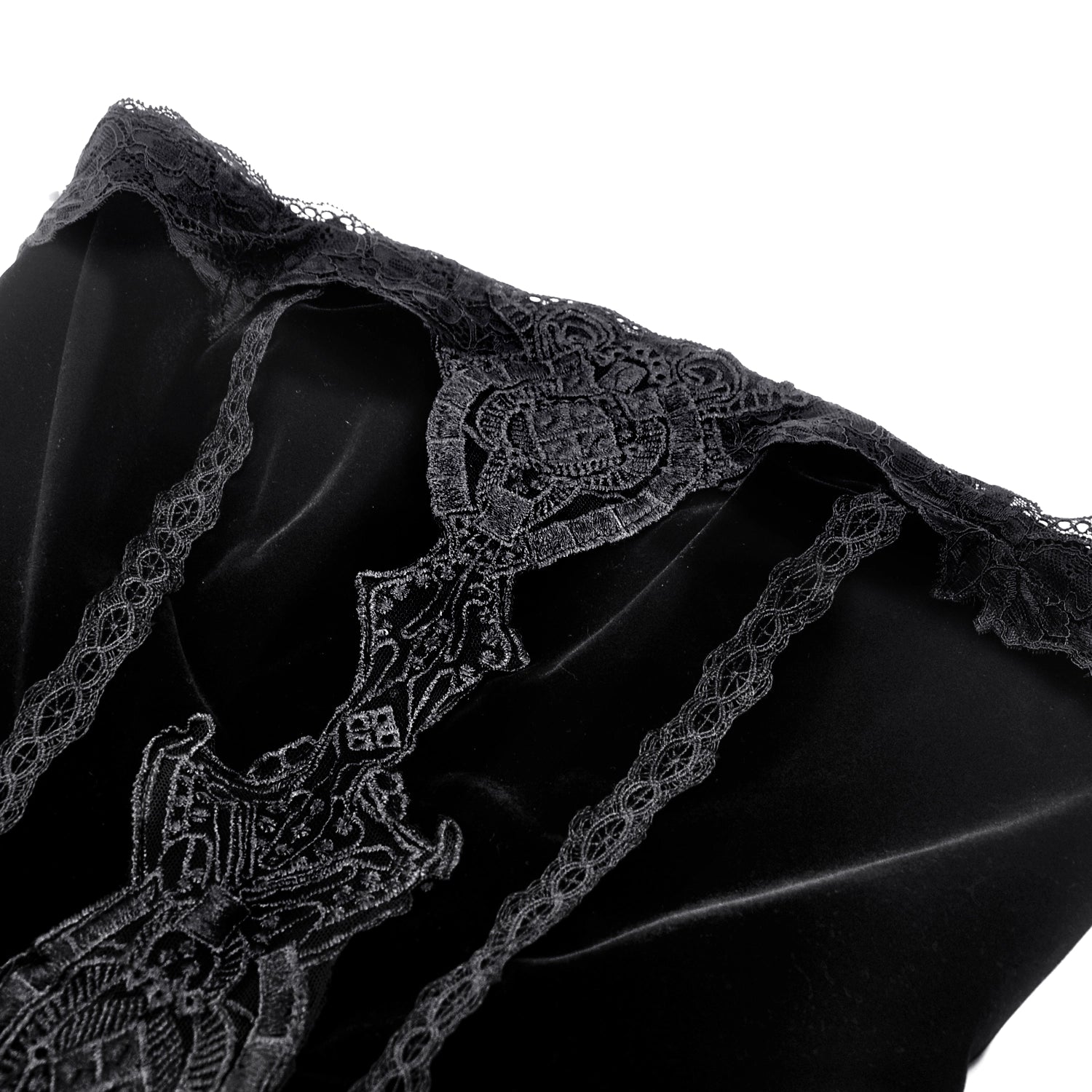 Vestido Largo Gótico Negro Veludo e Renda