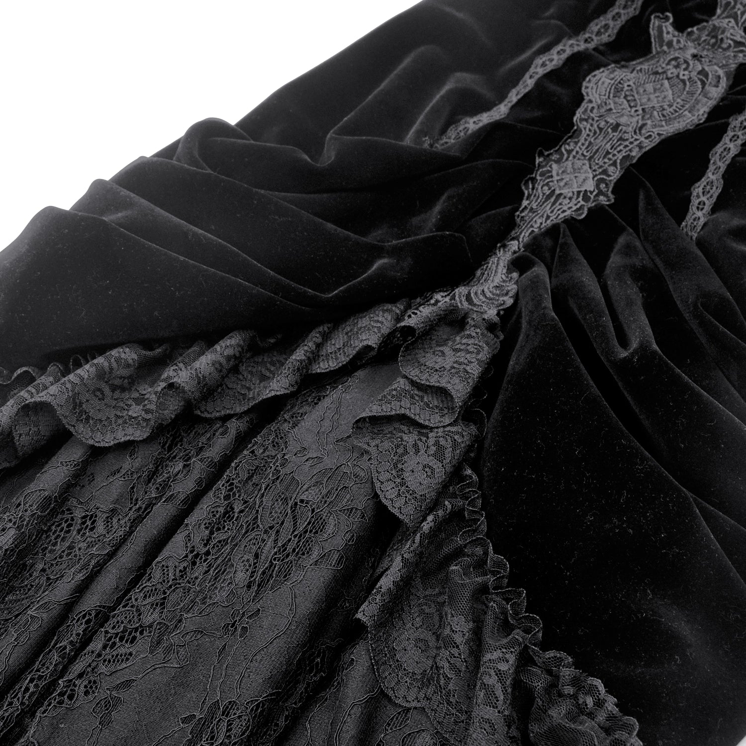 Vestido Largo Gótico Negro Veludo e Renda