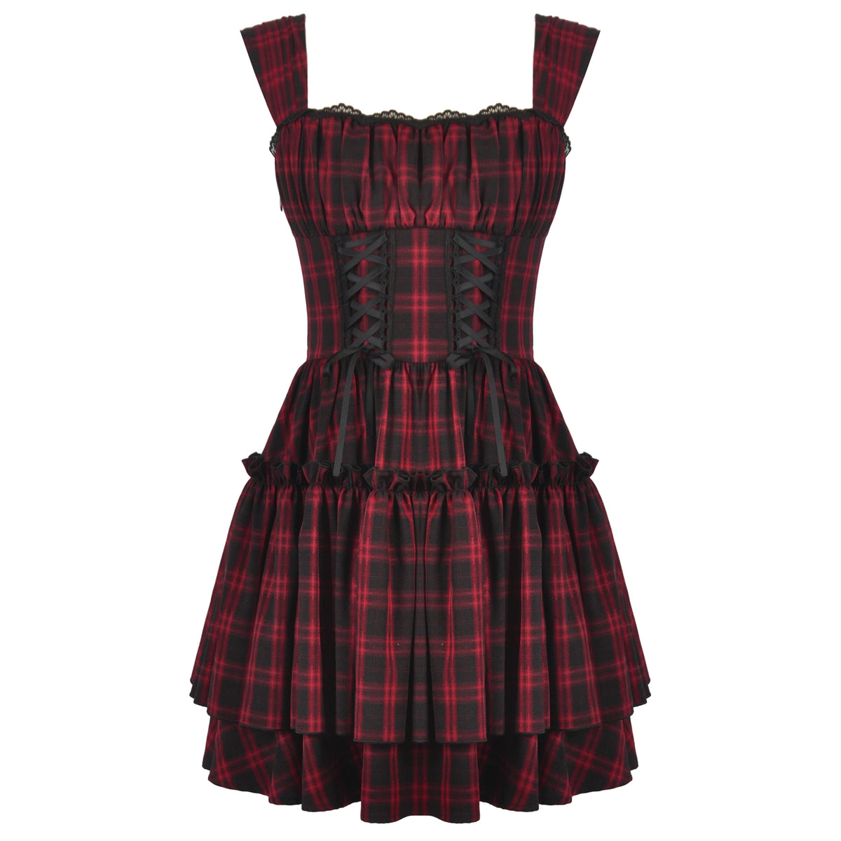 Vestido de Cuadros Tartán Rojo y Doble Corsé