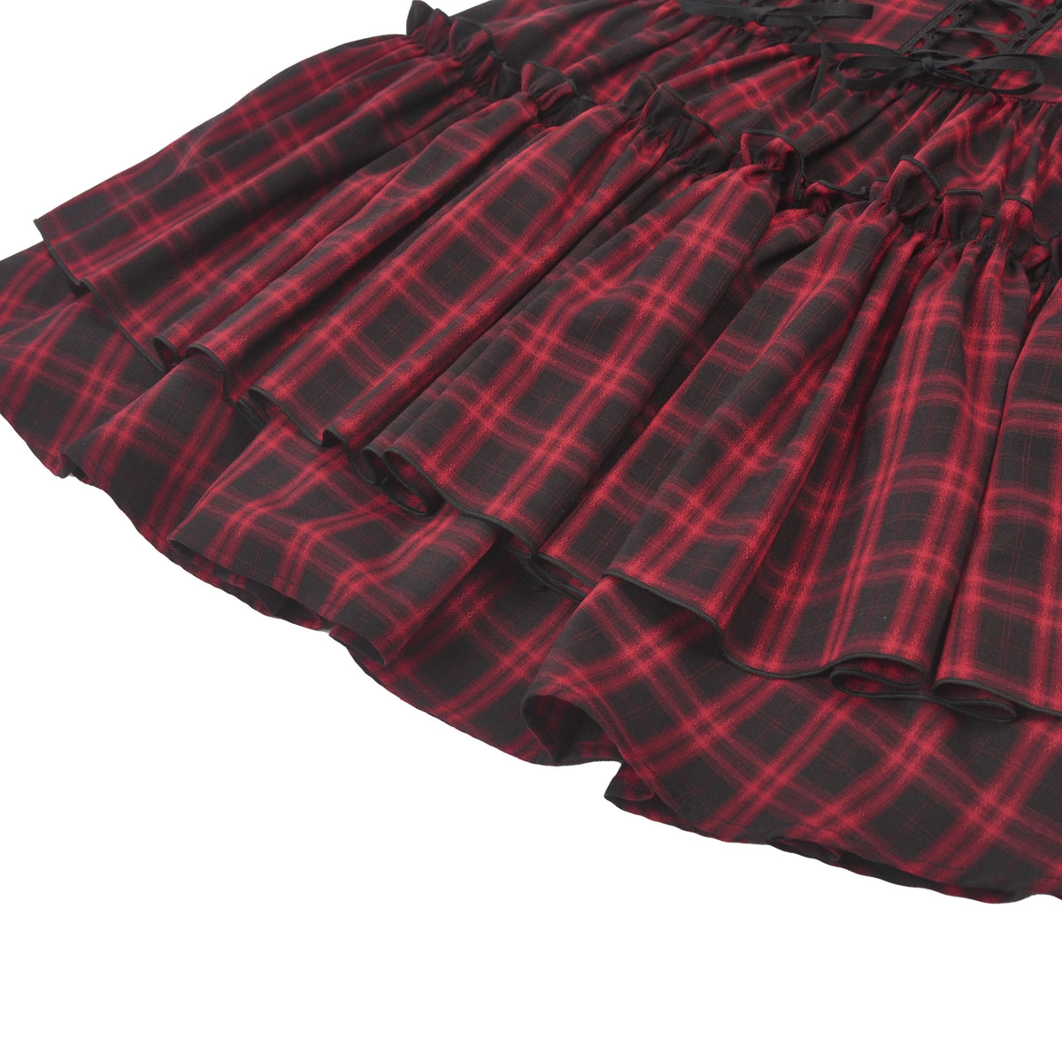 Vestido de Cuadros Tartán Rojo y Doble Corsé