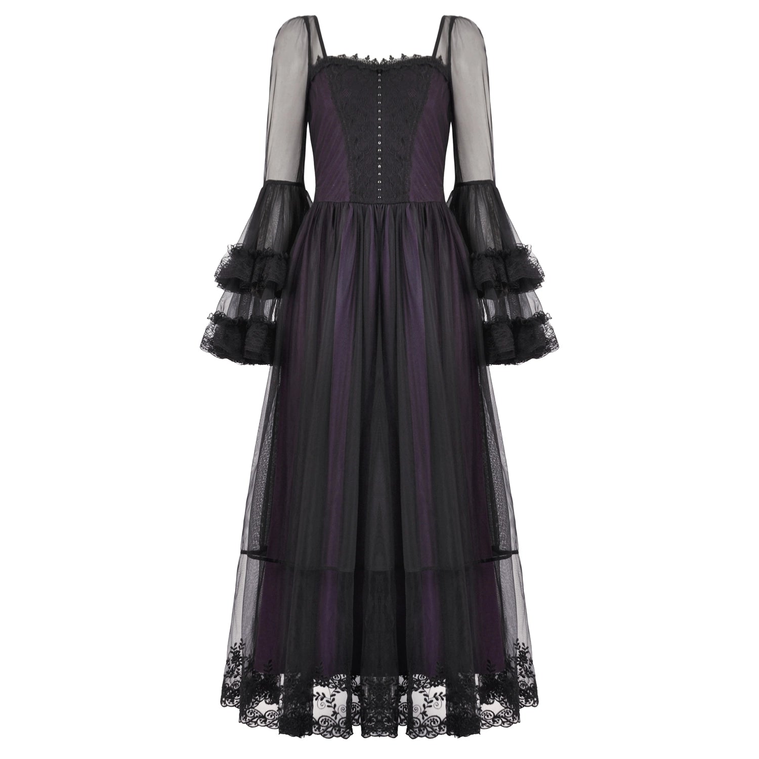 Vestido Largo Gótico Roxo | Mangas de Sino