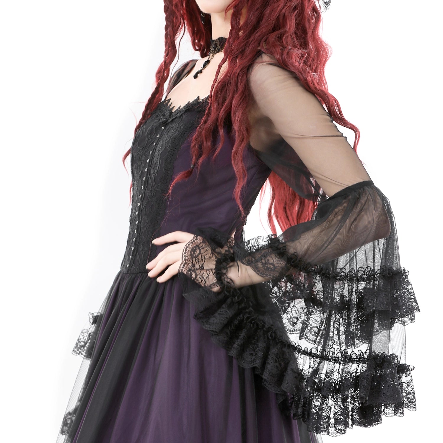 Vestido Largo Gótico Roxo | Mangas de Sino