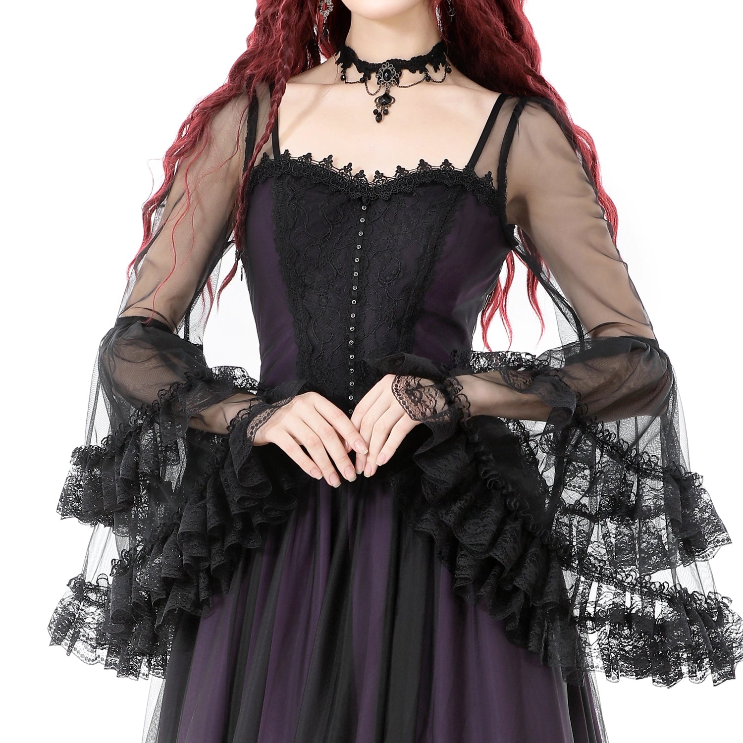 Vestido Largo Gótico Roxo | Mangas de Sino