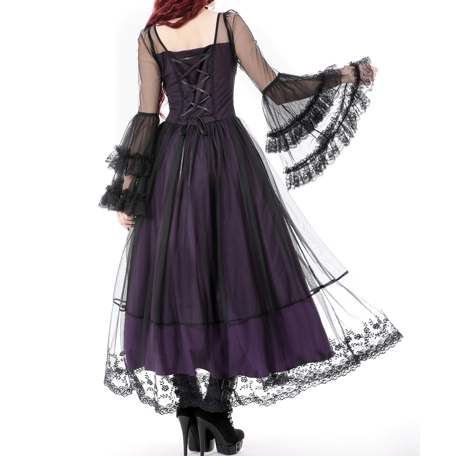 Vestido Largo Gótico Roxo | Mangas de Sino