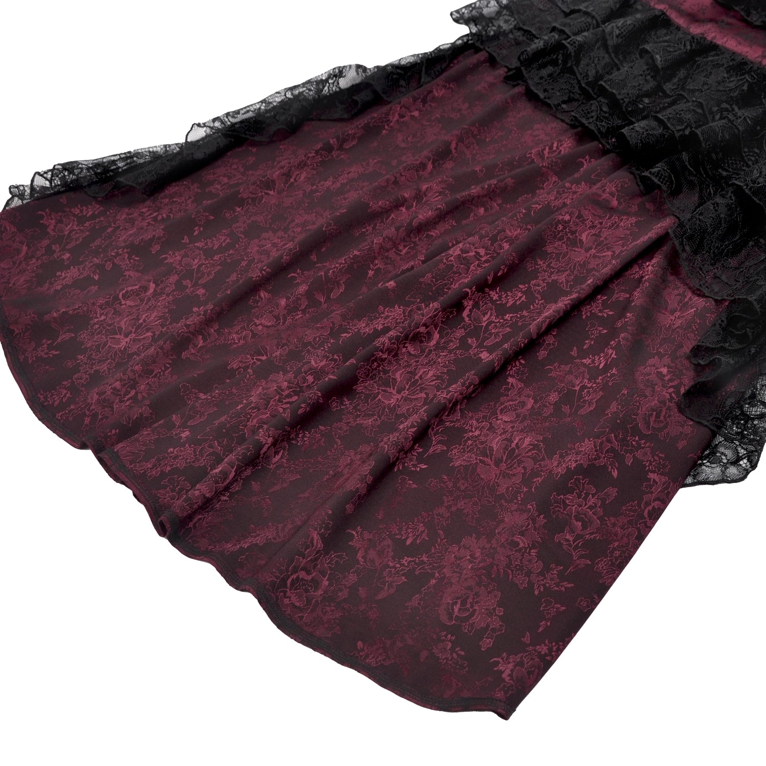 Vestido Largo Bordô Gótico | Folhos Assimétricos