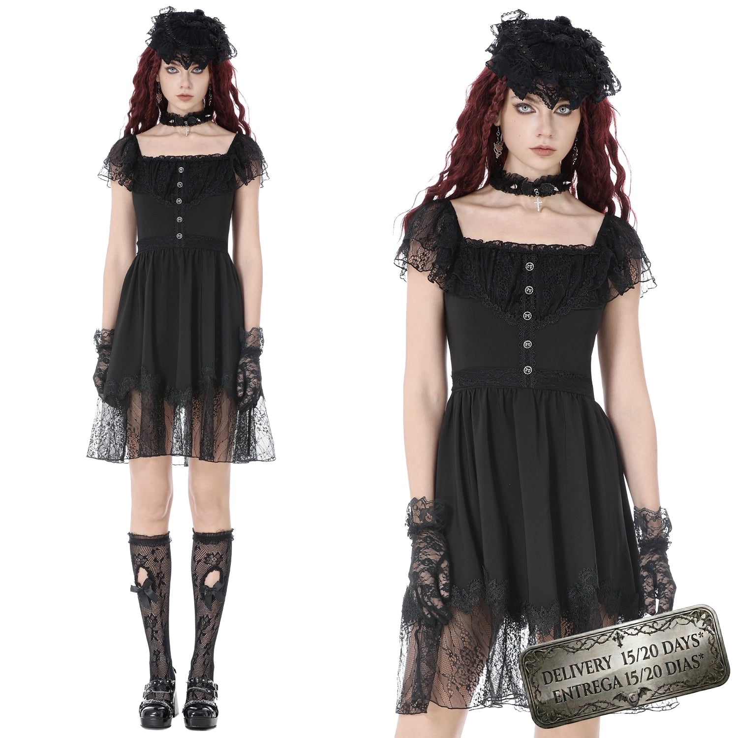 Lace dress with buttons and back bow