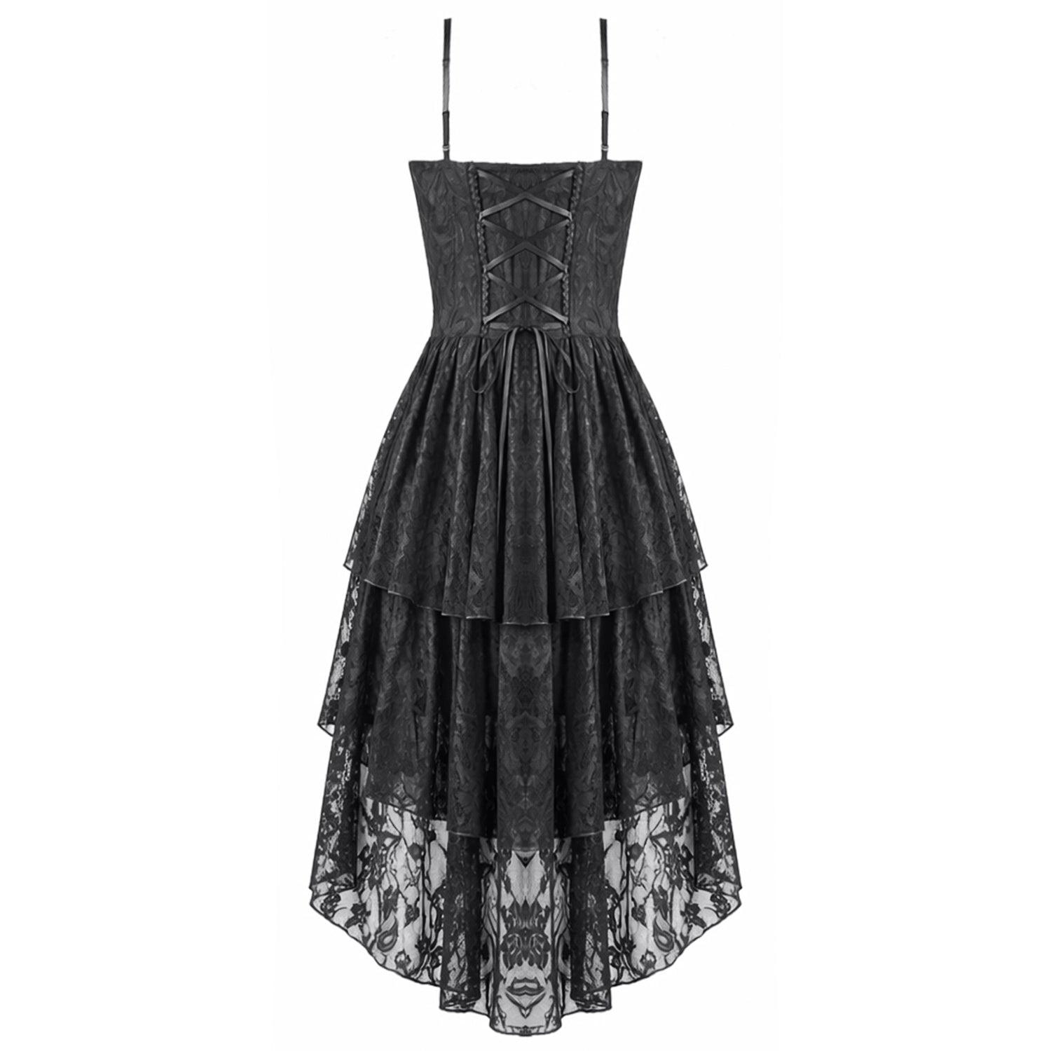 Vestido Gótico Asimétrico de Encaje con Espalda Corsé