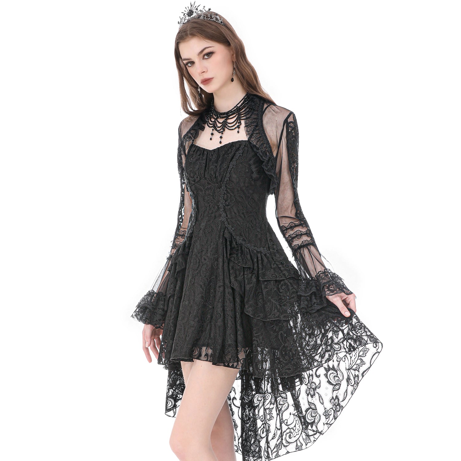 Vestido Gótico Asimétrico de Encaje con Espalda Corsé