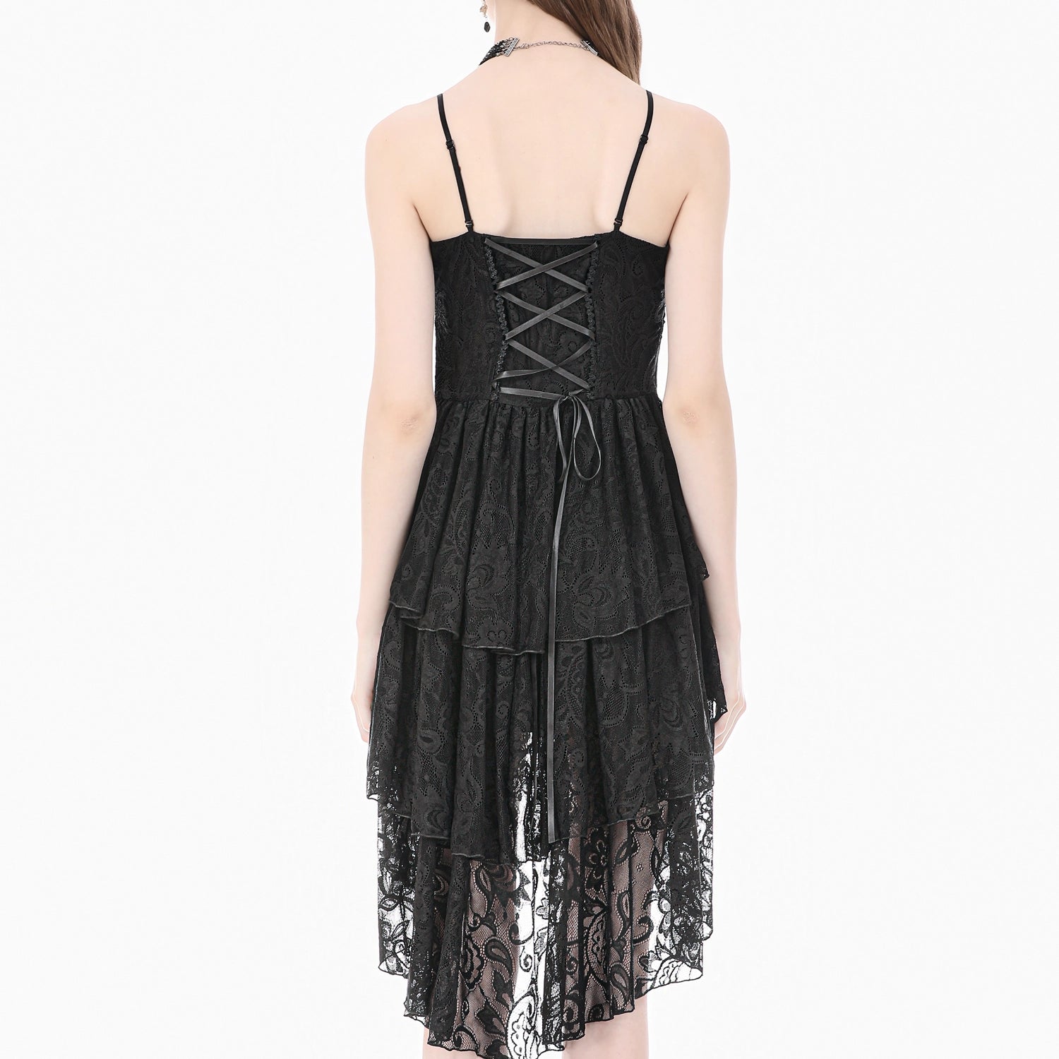 Vestido Gótico Asimétrico de Encaje con Espalda Corsé