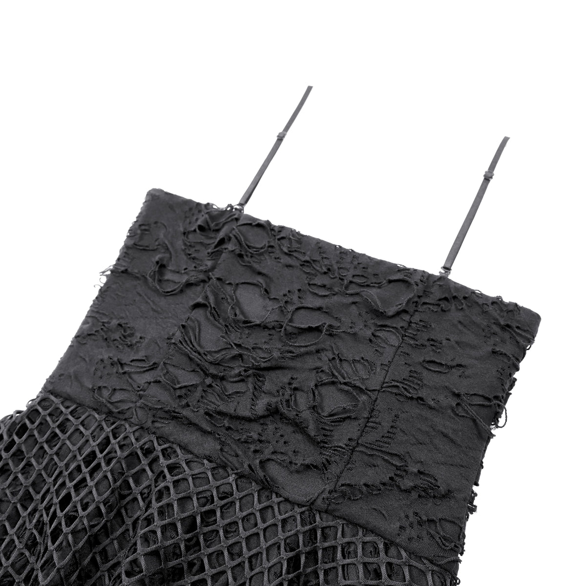 Vestido Mini Punk Negro con Efecto Rasgado, Rejilla y Cadenas, foto de detalle 3