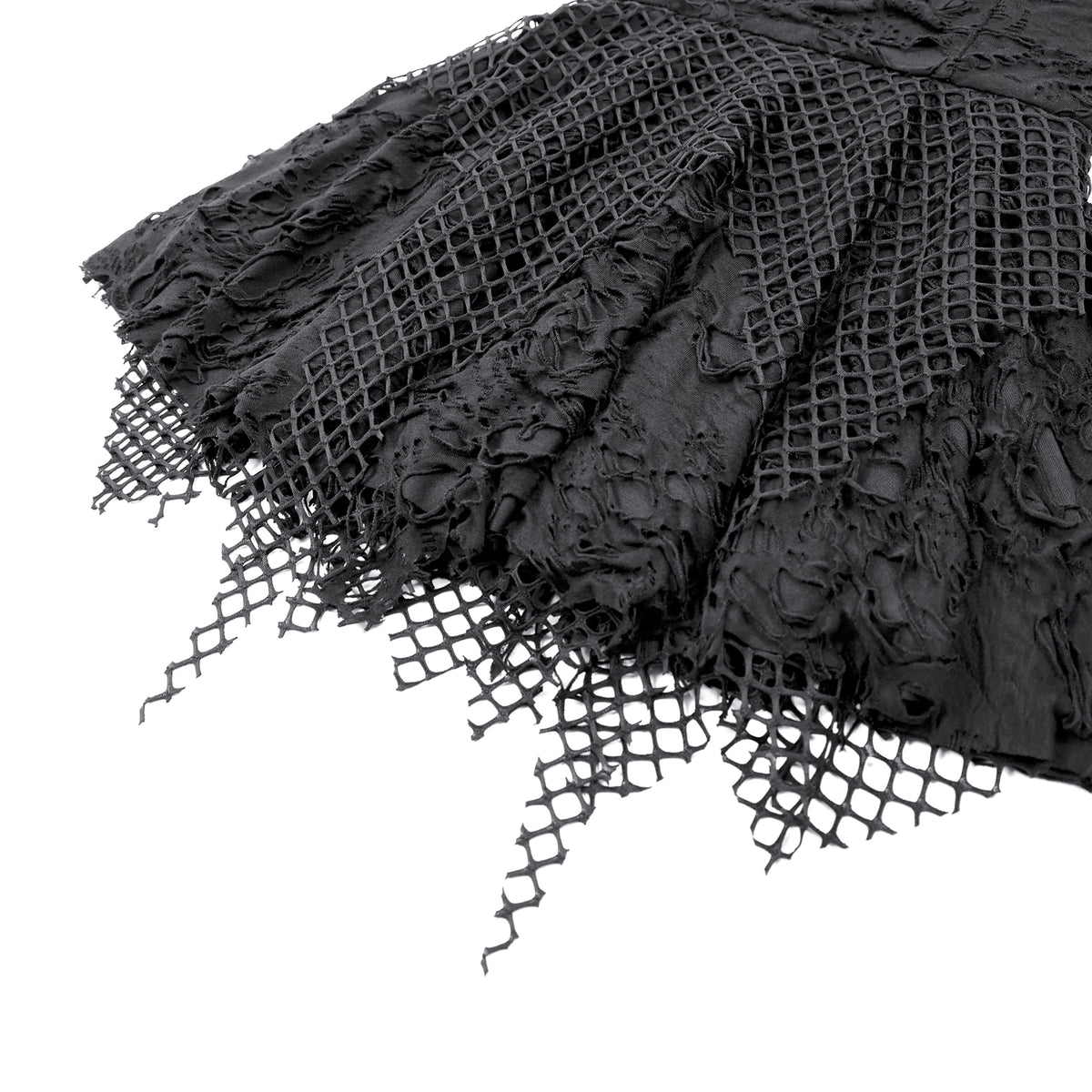 Vestido Mini Punk Negro con Efecto Rasgado, Rejilla y Cadenas, foto de detalle 4