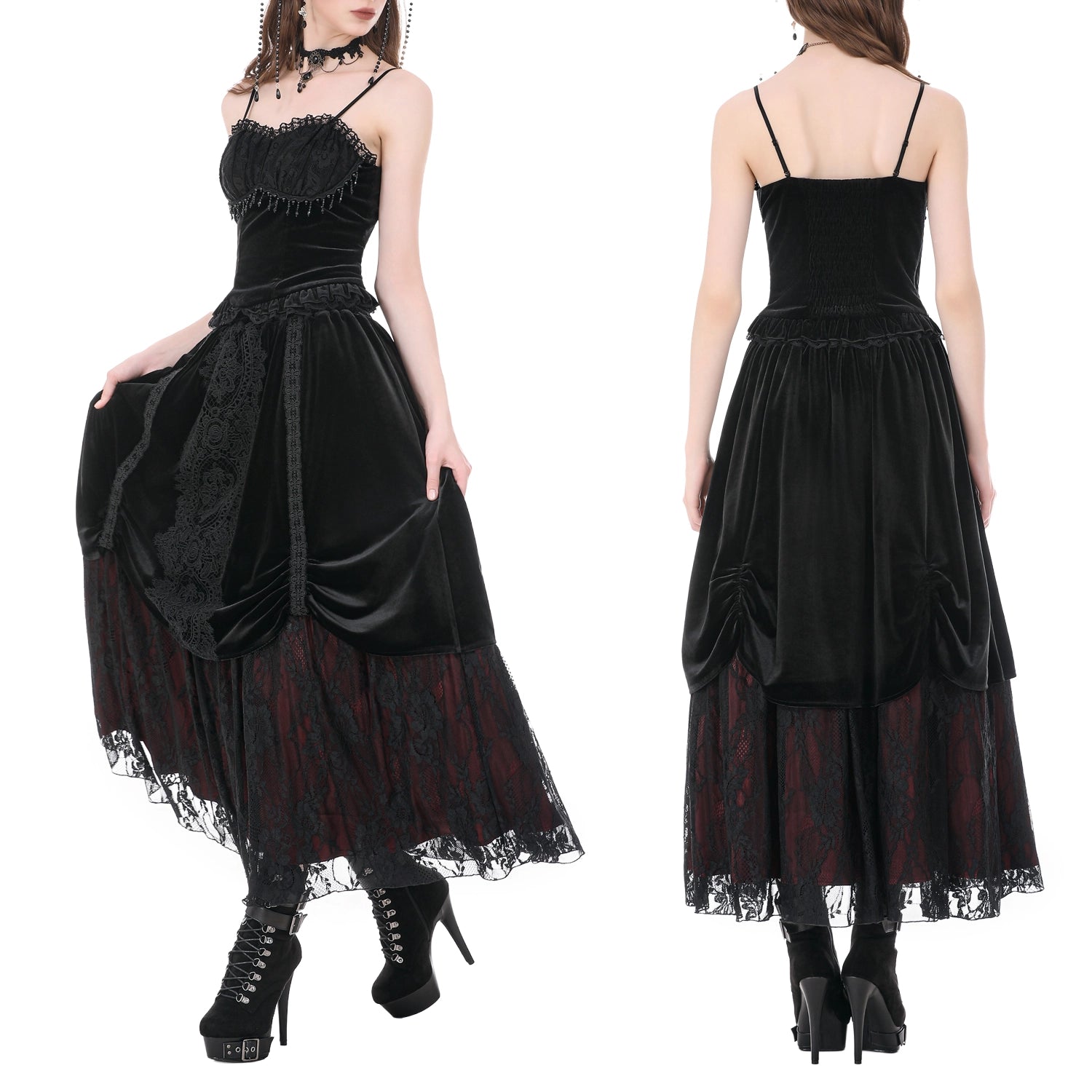 Falda Larga Victoriana de Terciopelo y Encaje