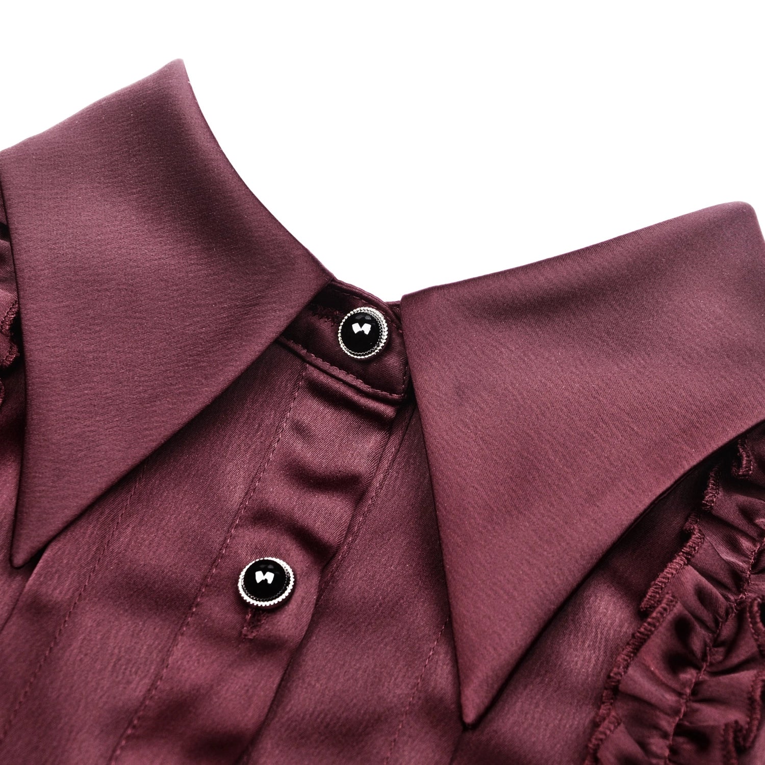 Camisa Burdeos de Satén con Volantes y Lazadas