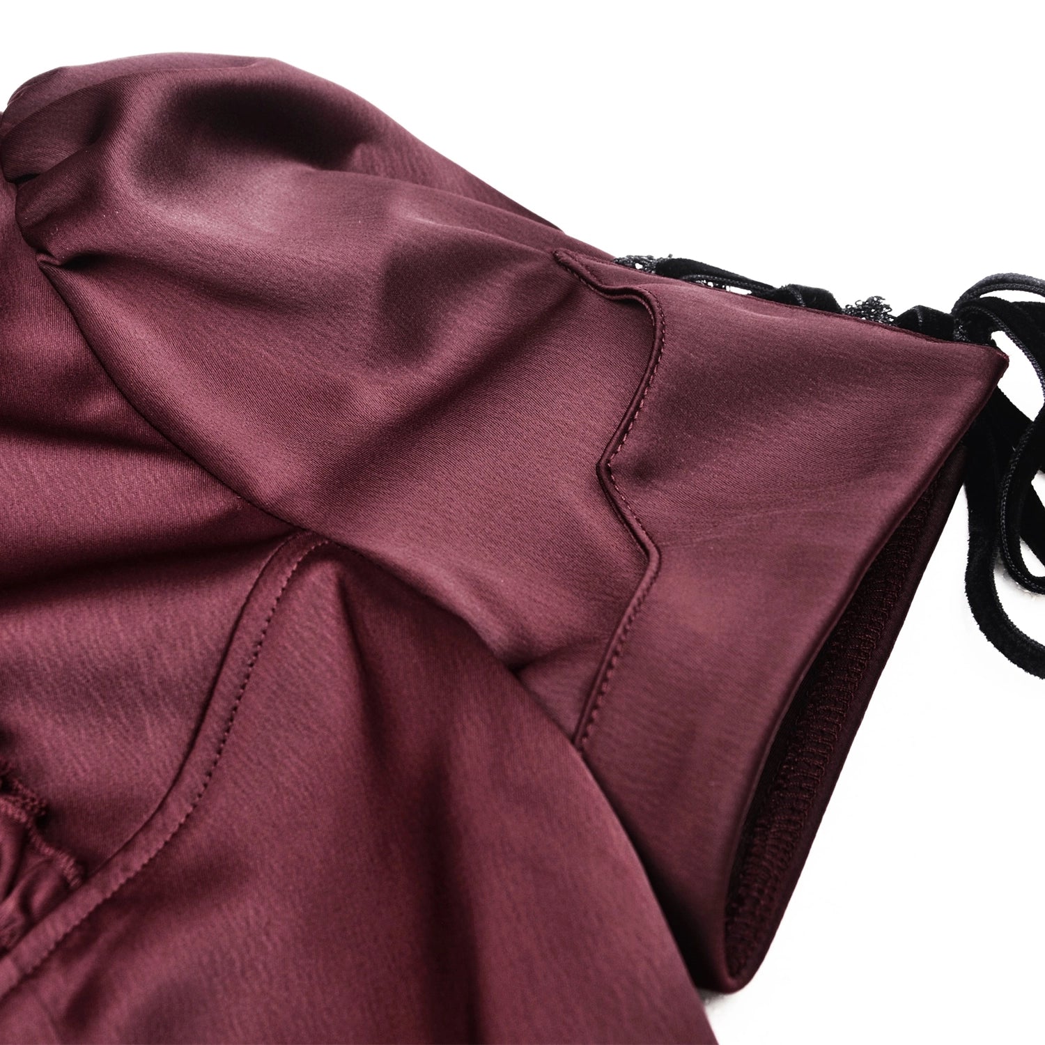 Camisa Burdeos de Satén con Volantes y Lazadas