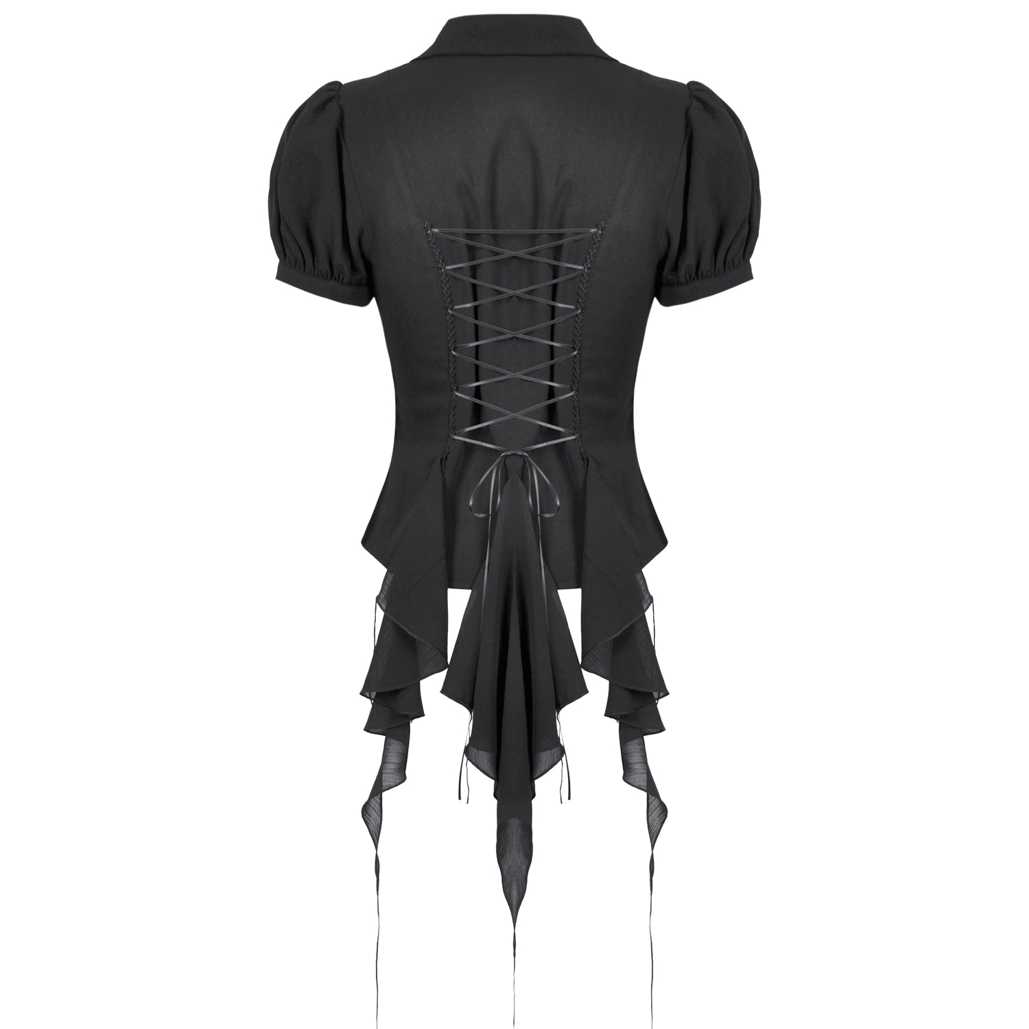 Blusa Gótica Negra Volantes | Mangas Abullonadas