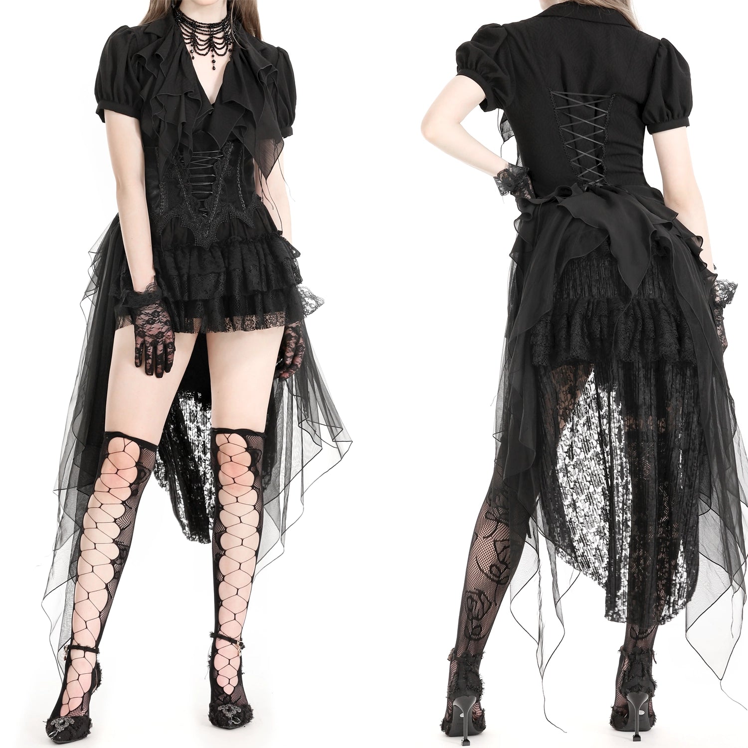 Blusa Gótica Negra Volantes | Mangas Abullonadas