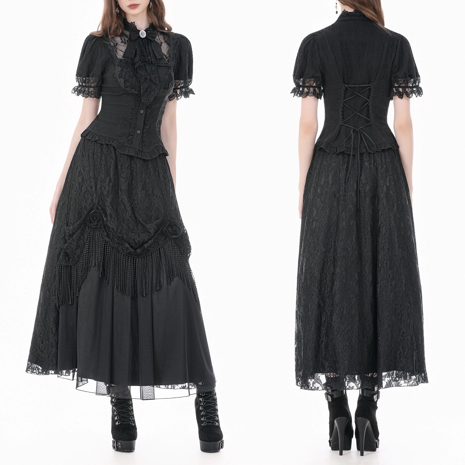 Blusa Gótica Victoriana de Encaje con Camafeo